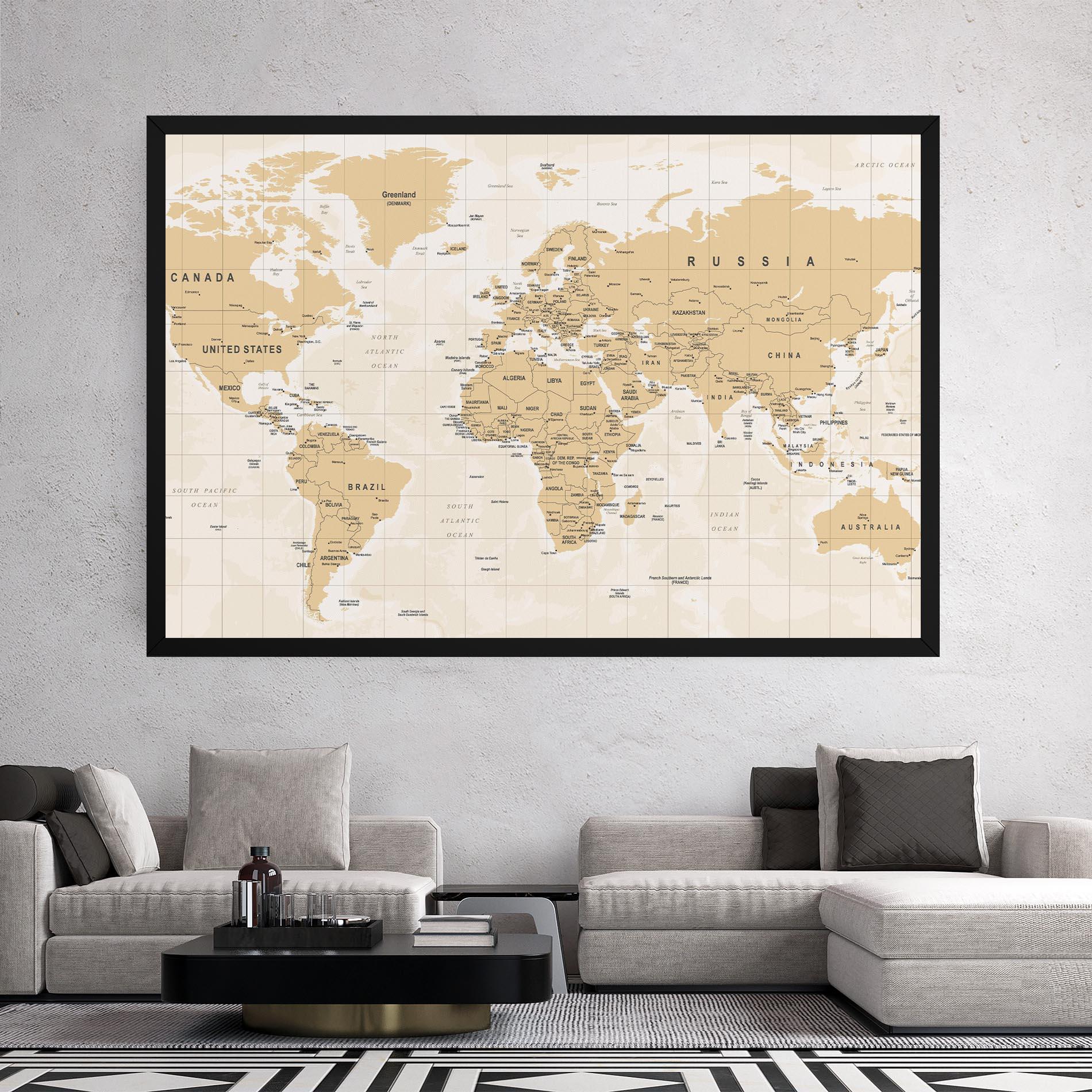 Leinwandbild World Old Map mockup 2