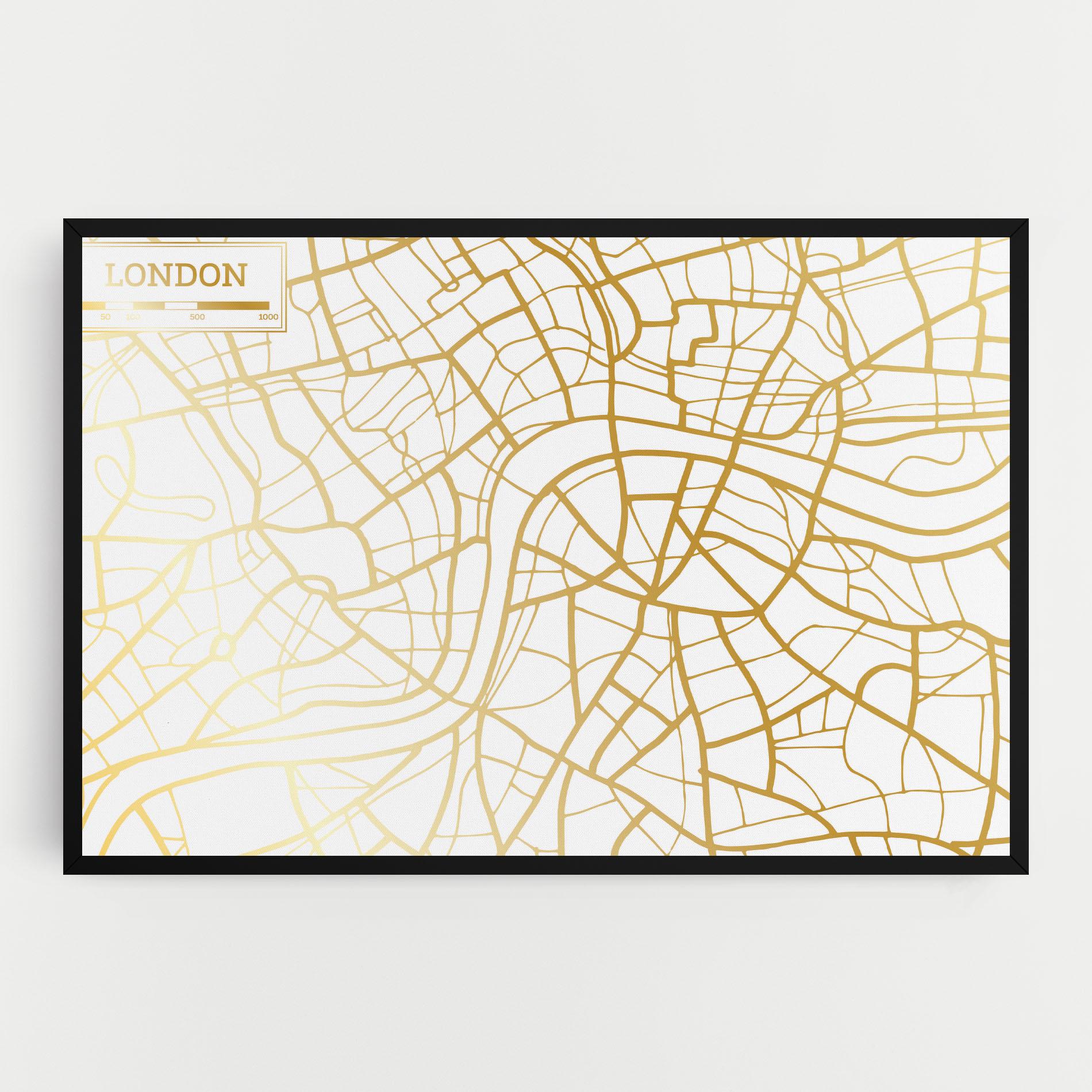 Leinwandbild London Gold Map mockup 0