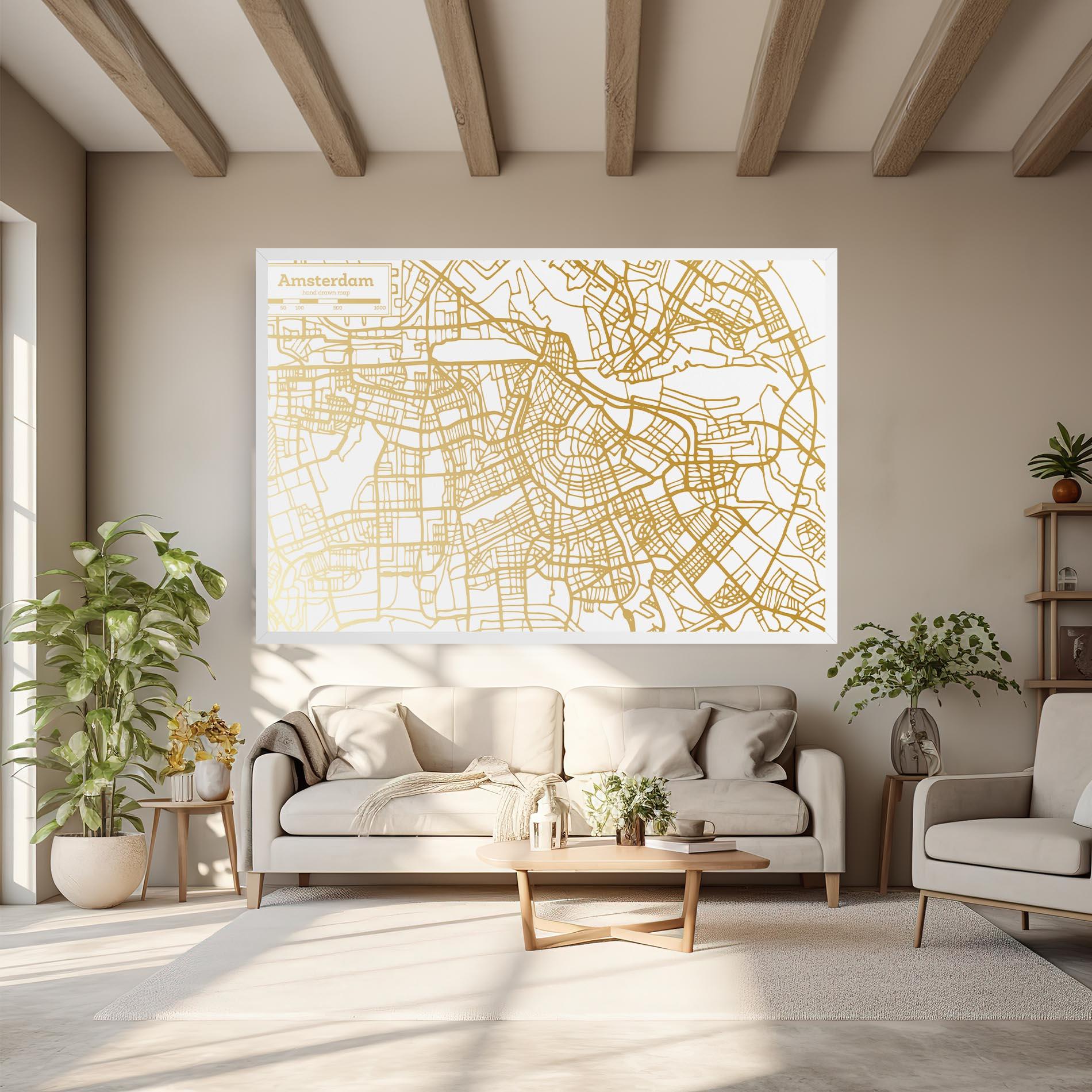 Leinwandbild Amsterdam Gold Map mockup 6