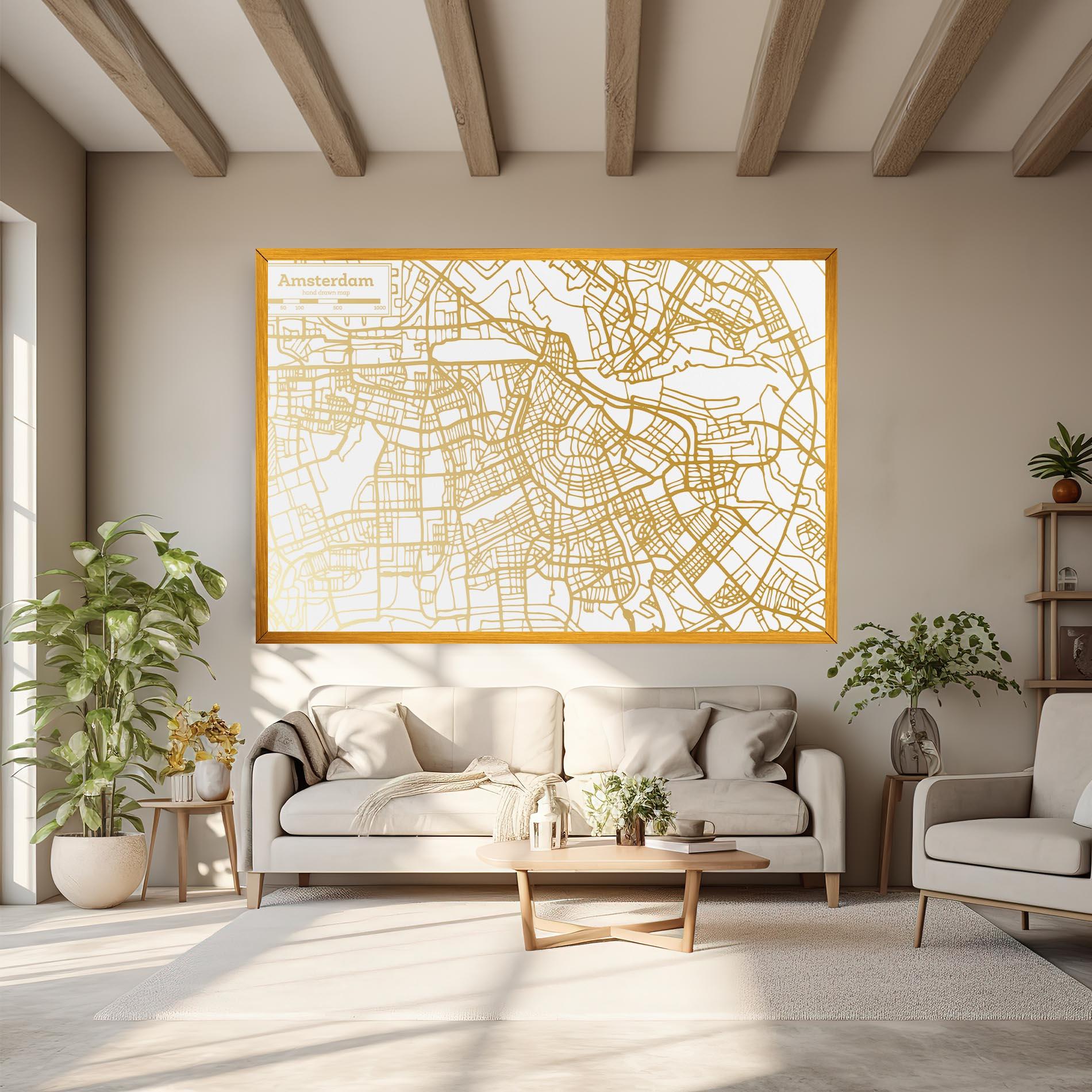 Leinwandbild Amsterdam Gold Map mockup 6