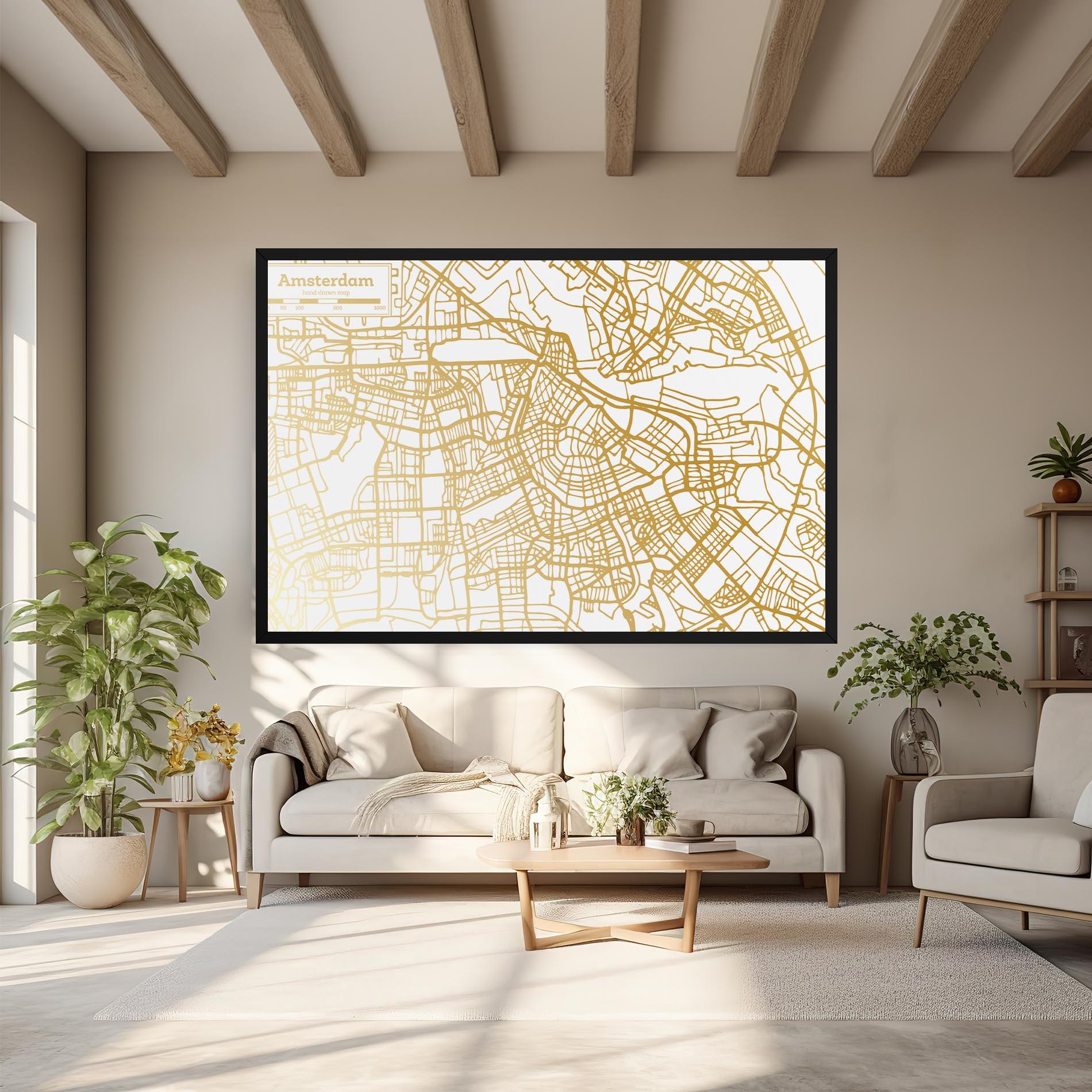 Leinwandbild Amsterdam Gold Map mockup 6
