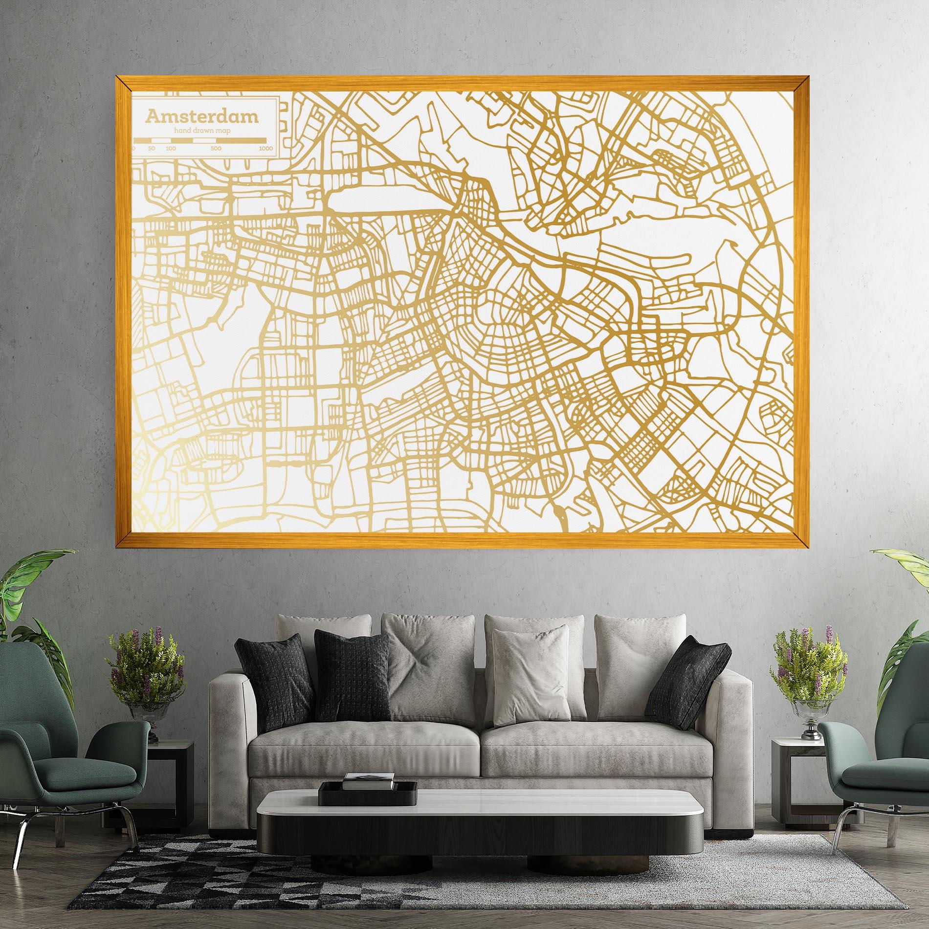 Leinwandbild Amsterdam Gold Map mockup 7