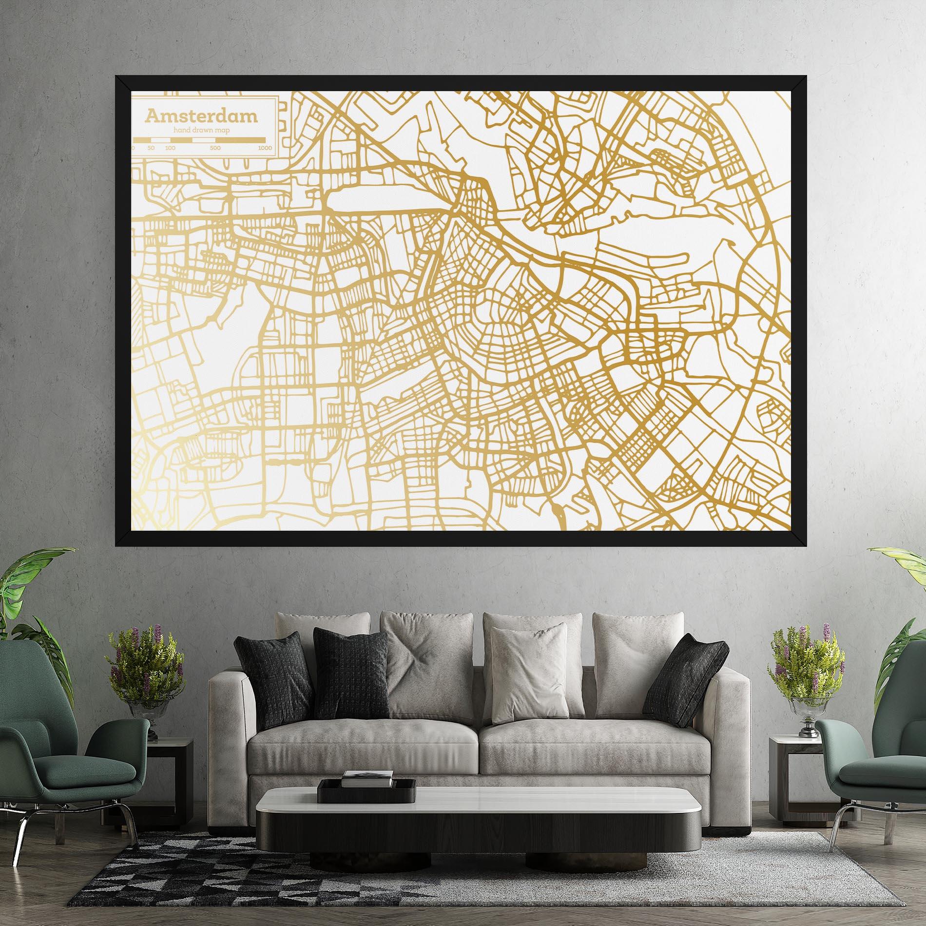 Leinwandbild Amsterdam Gold Map mockup 7