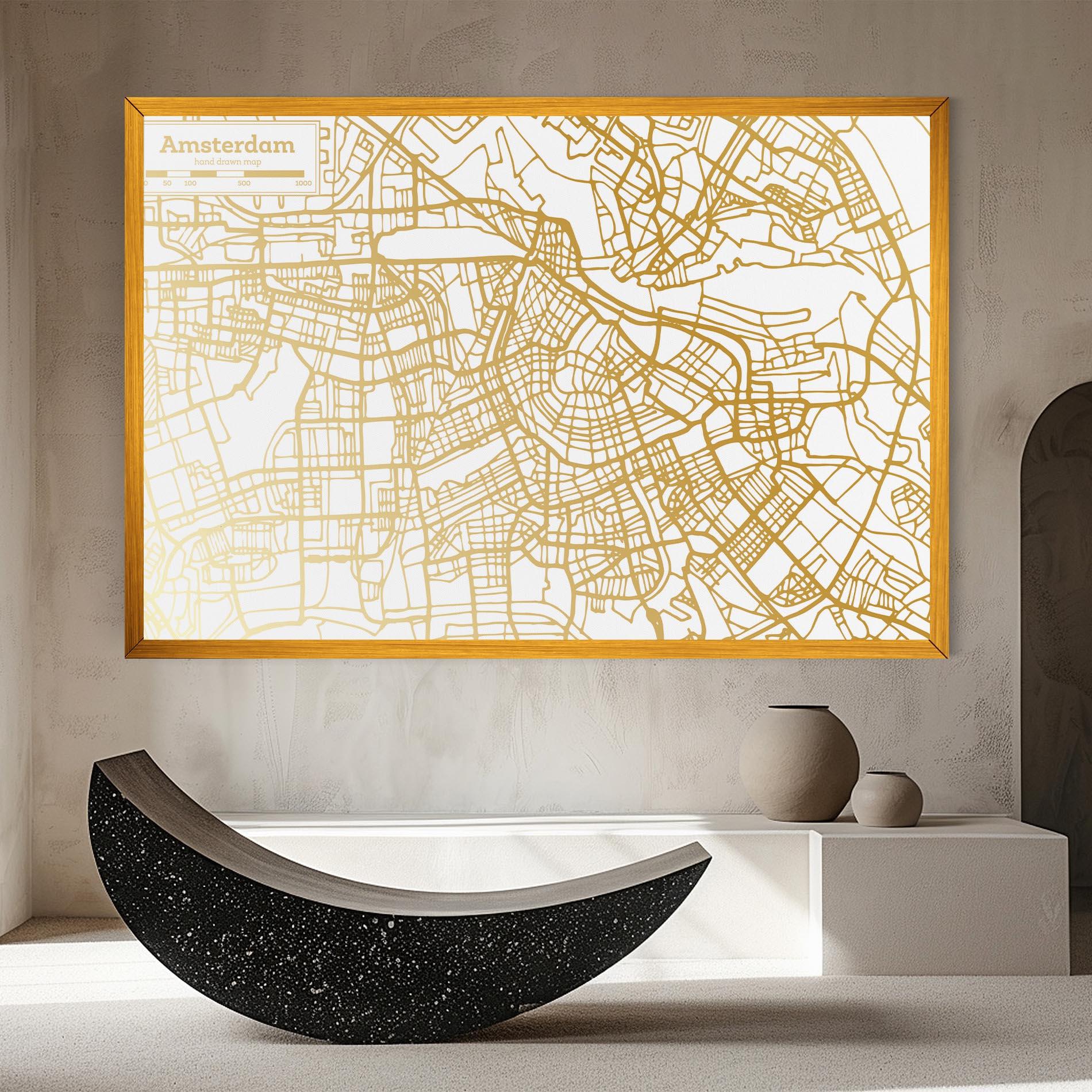Leinwandbild Amsterdam Gold Map mockup 8