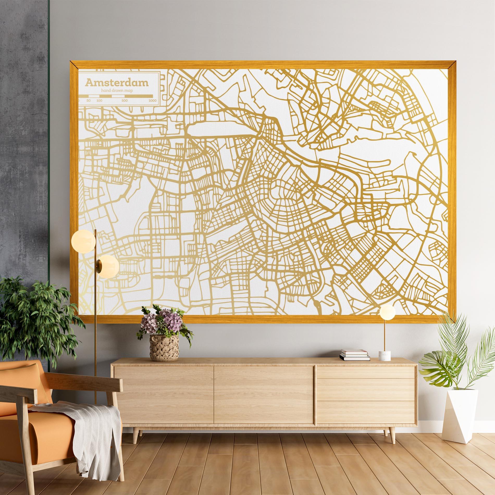 Leinwandbild Amsterdam Gold Map mockup 9