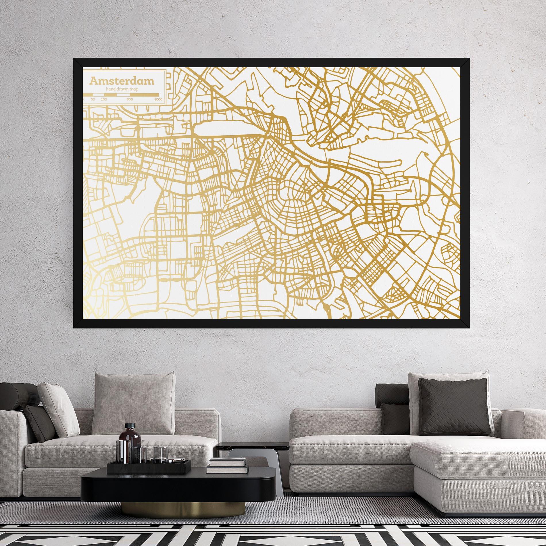 Leinwandbild Amsterdam Gold Map mockup 2
