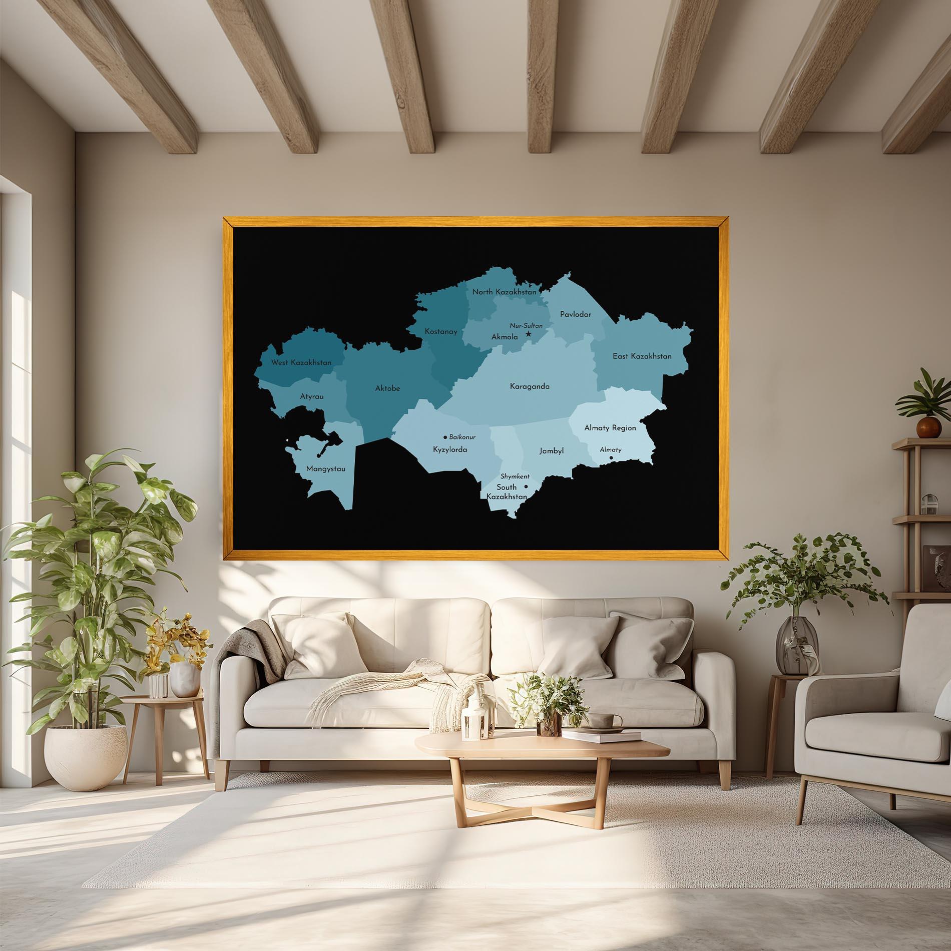 Leinwandbild Kazahstan Blue Map mockup 6