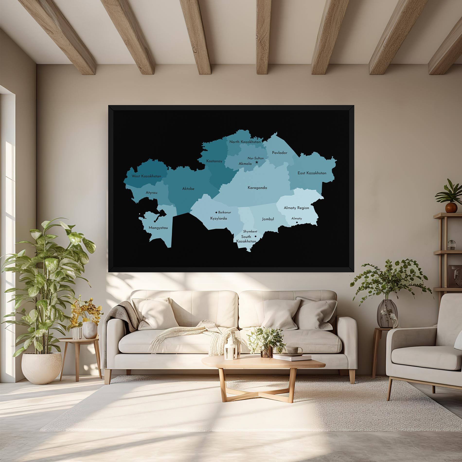 Leinwandbild Kazahstan Blue Map mockup 6