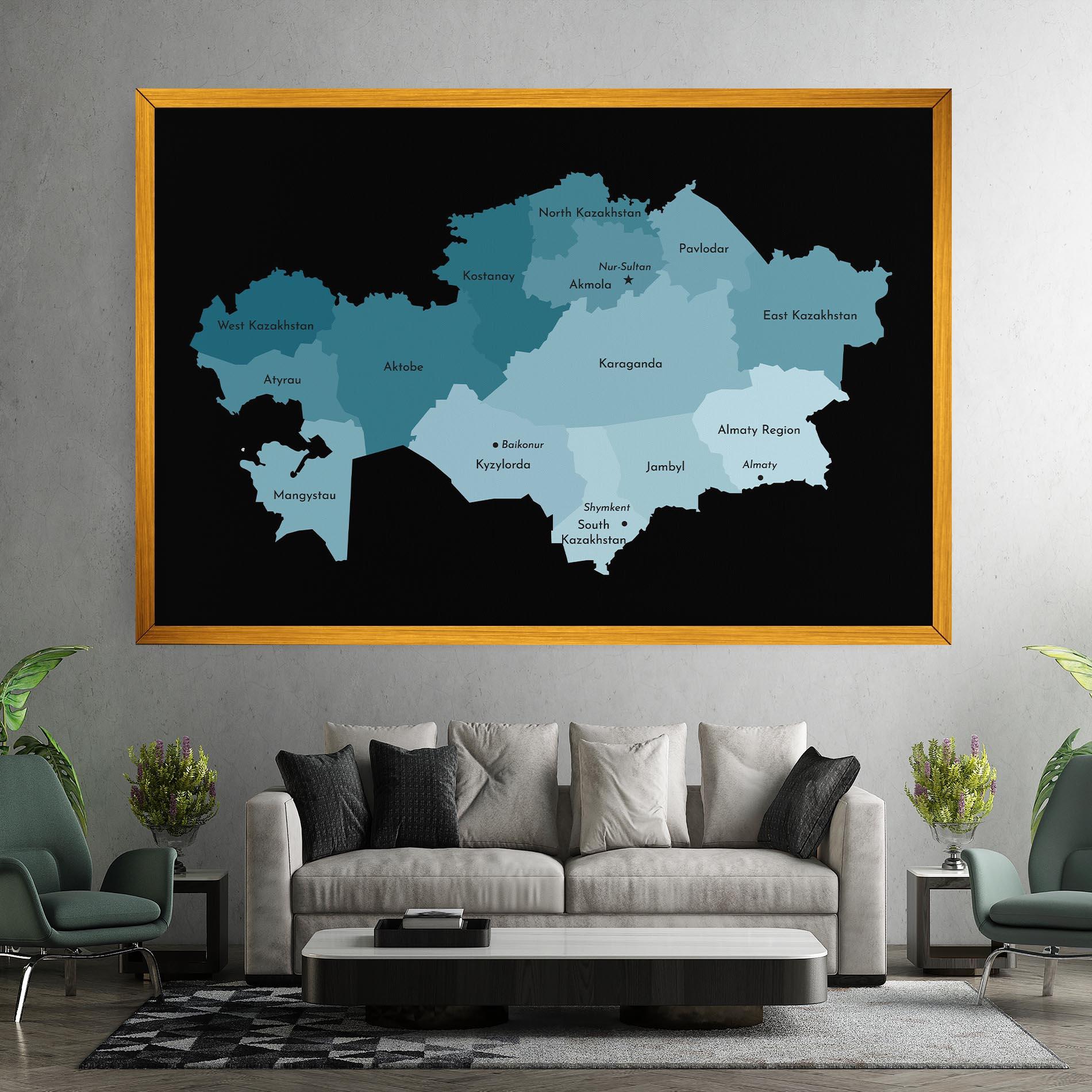 Leinwandbild Kazahstan Blue Map mockup 7