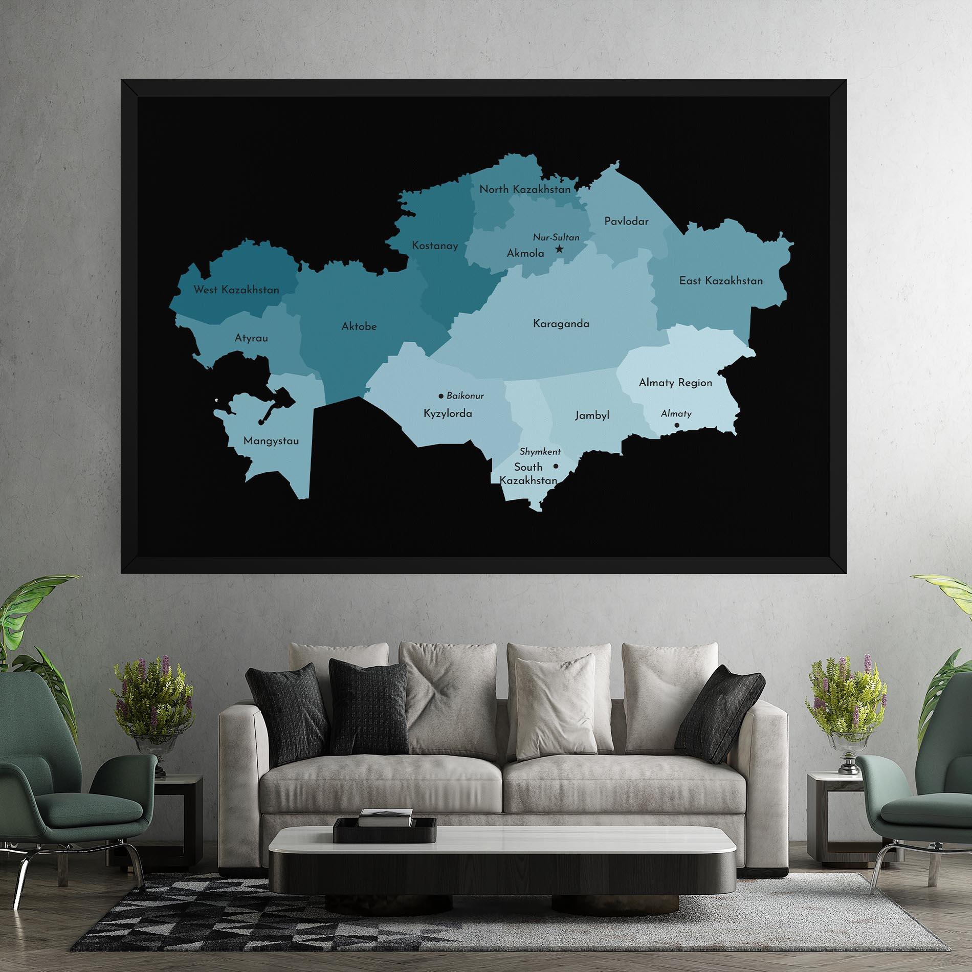 Leinwandbild Kazahstan Blue Map mockup 7