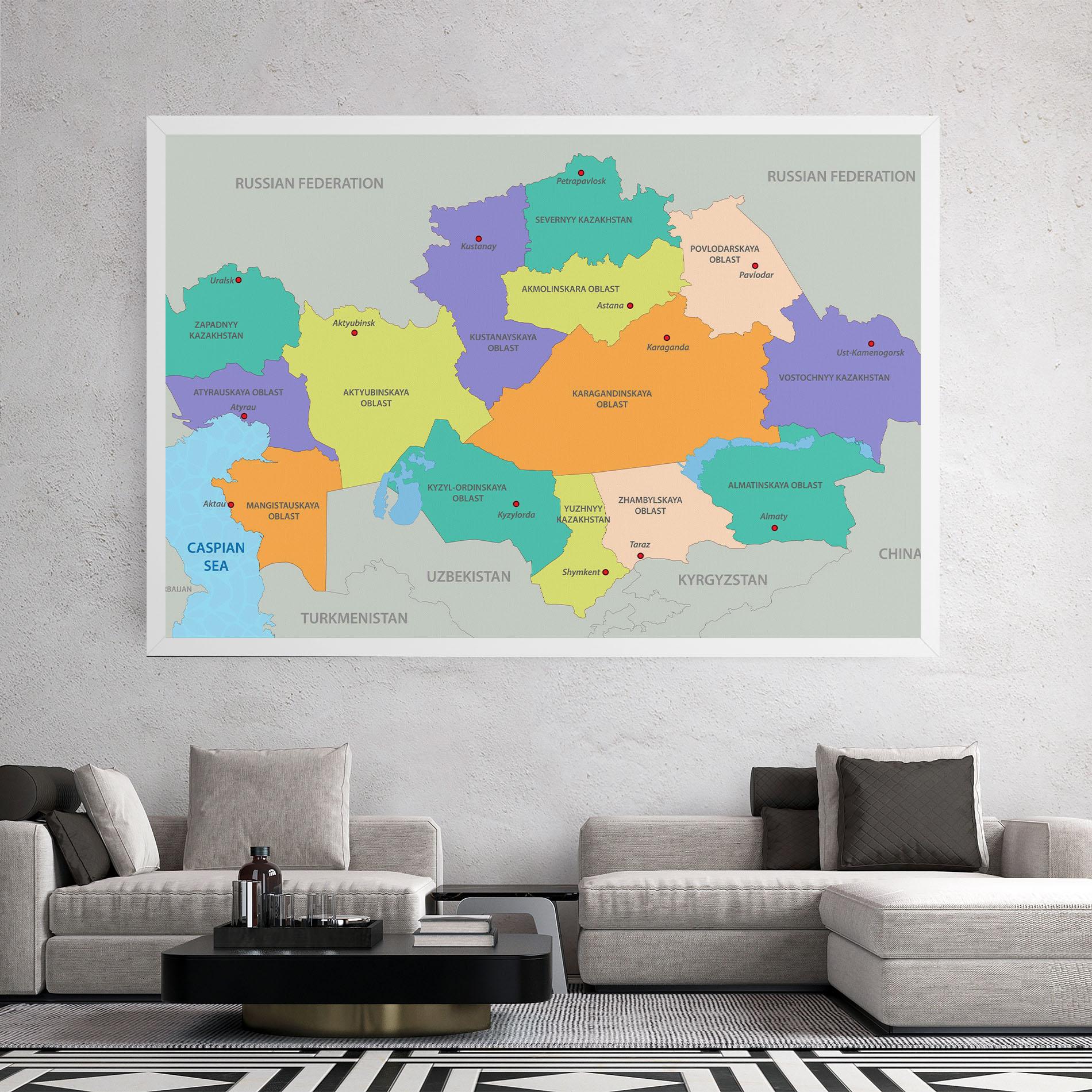 Leinwandbild Kazakhstan Color Map mockup 2