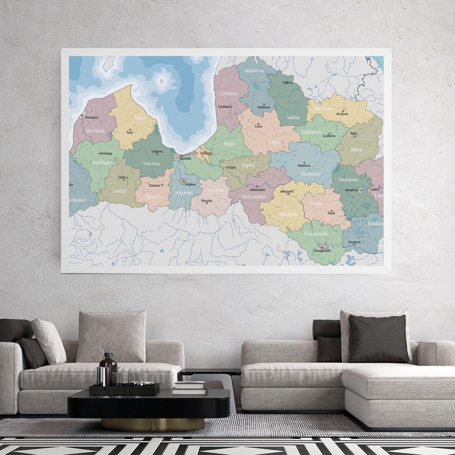 Leinwandbild Latvia Color Map mockup 2