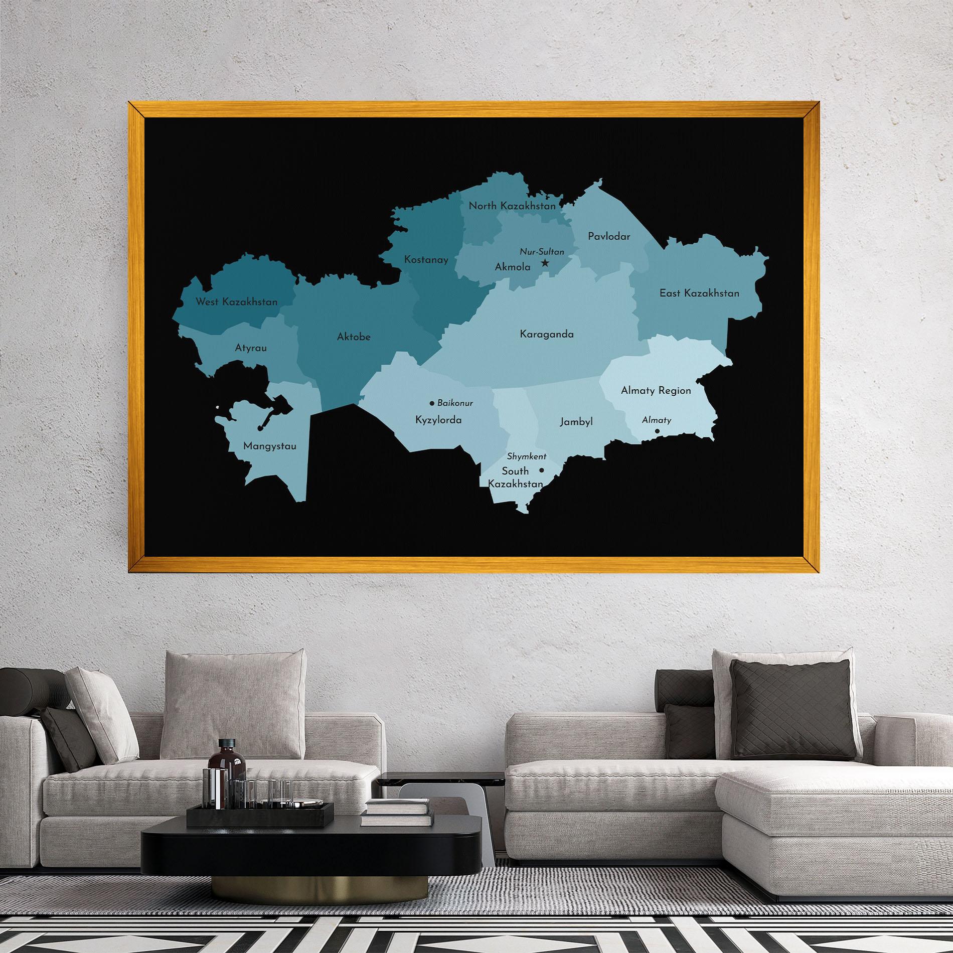 Leinwandbild Kazahstan Blue Map mockup 2