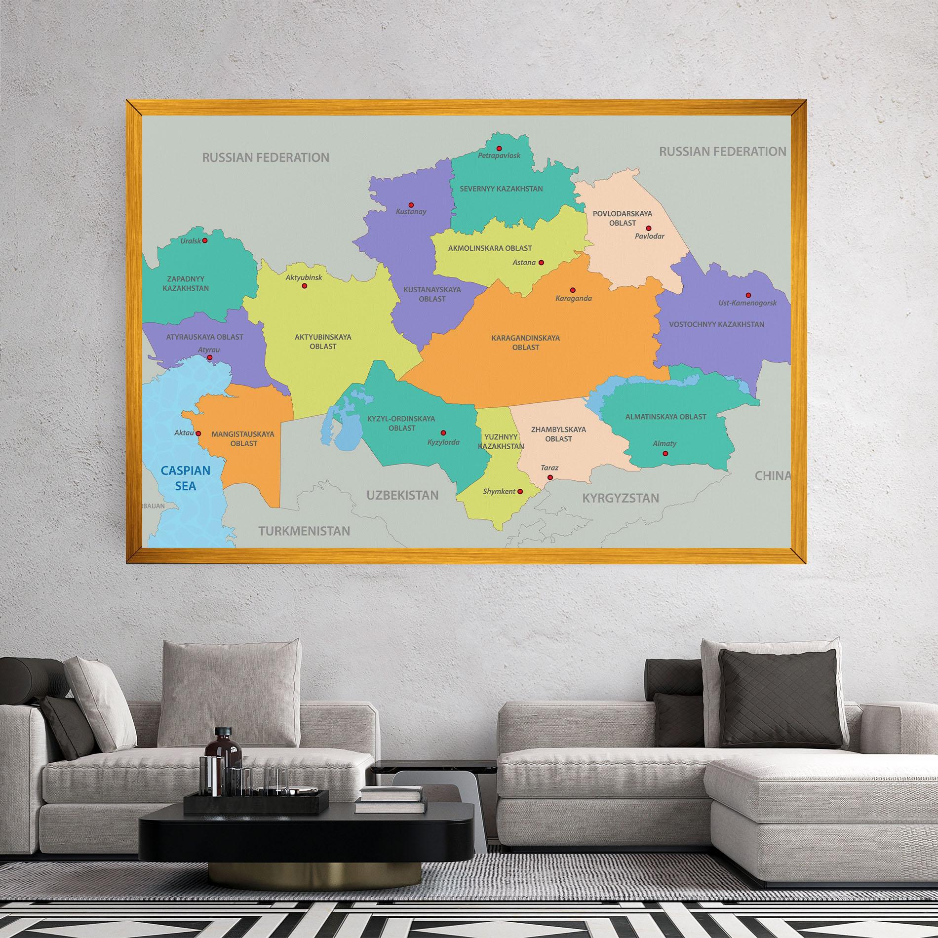 Leinwandbild Kazakhstan Color Map mockup 2