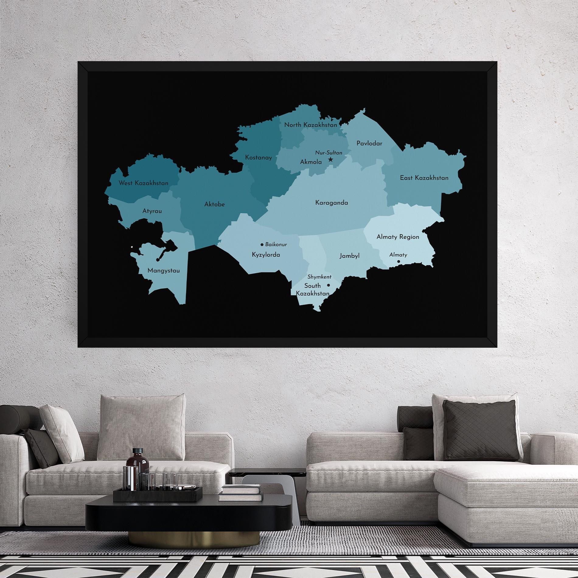 Leinwandbild Kazahstan Blue Map mockup 2