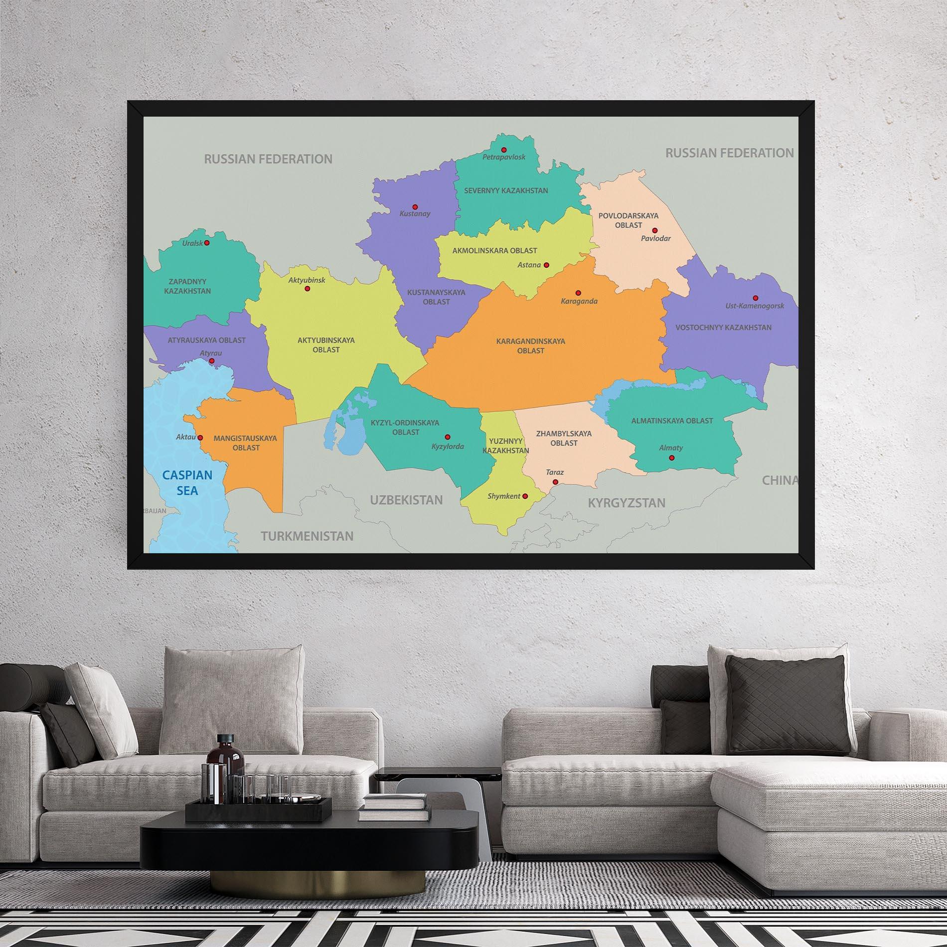 Leinwandbild Kazakhstan Color Map mockup 2
