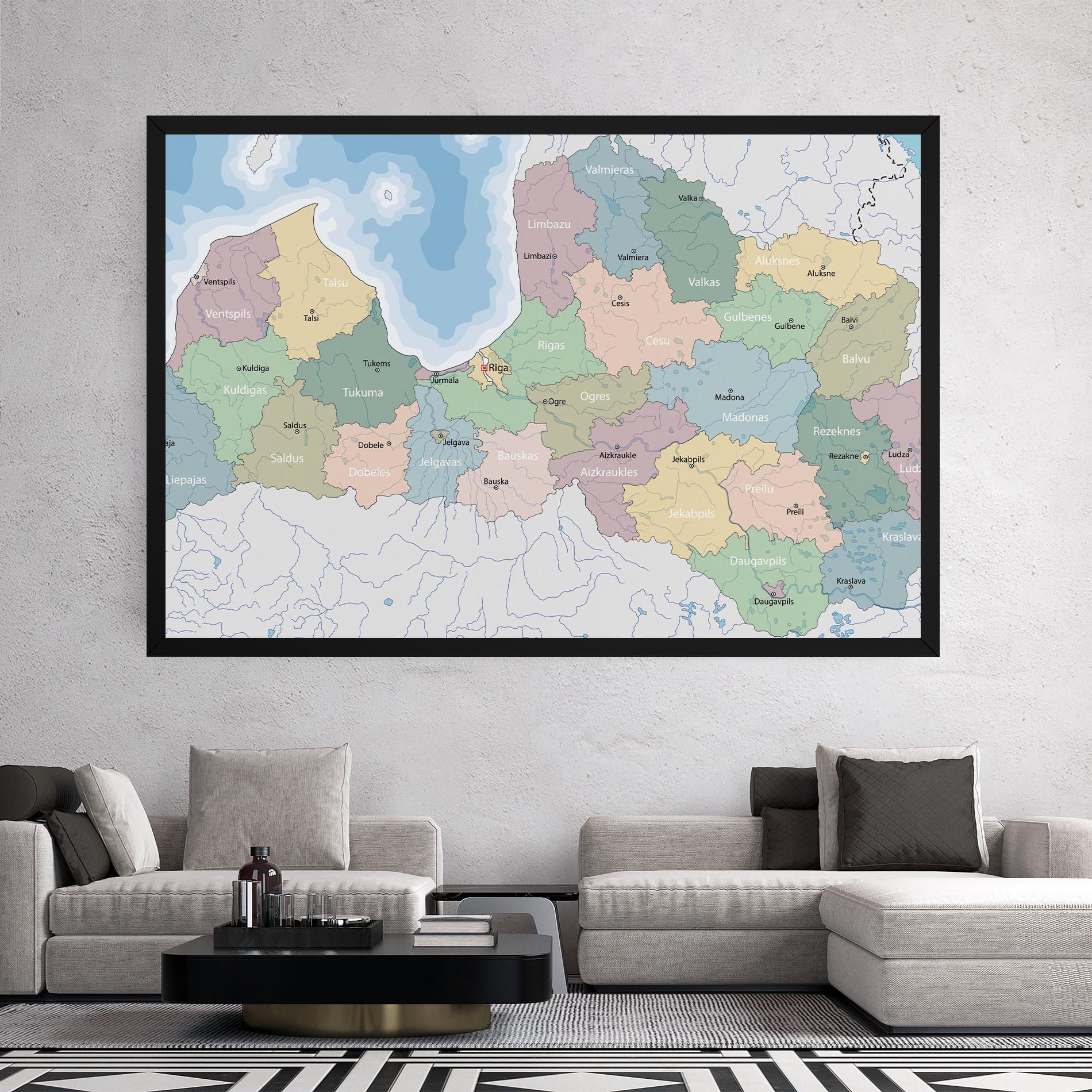 Leinwandbild Latvia Color Map mockup 2