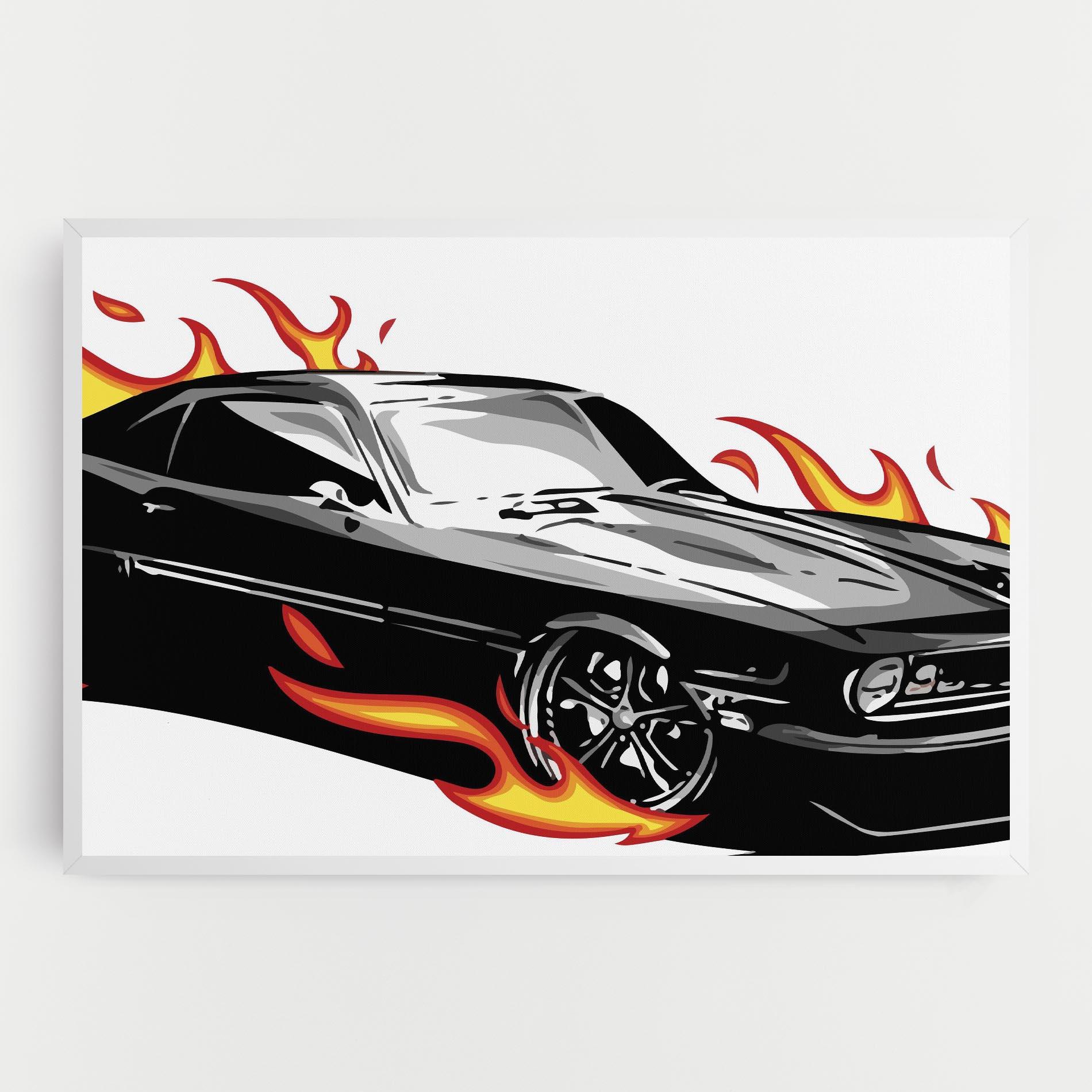 Leinwandbild Fire Black Car mockup 0