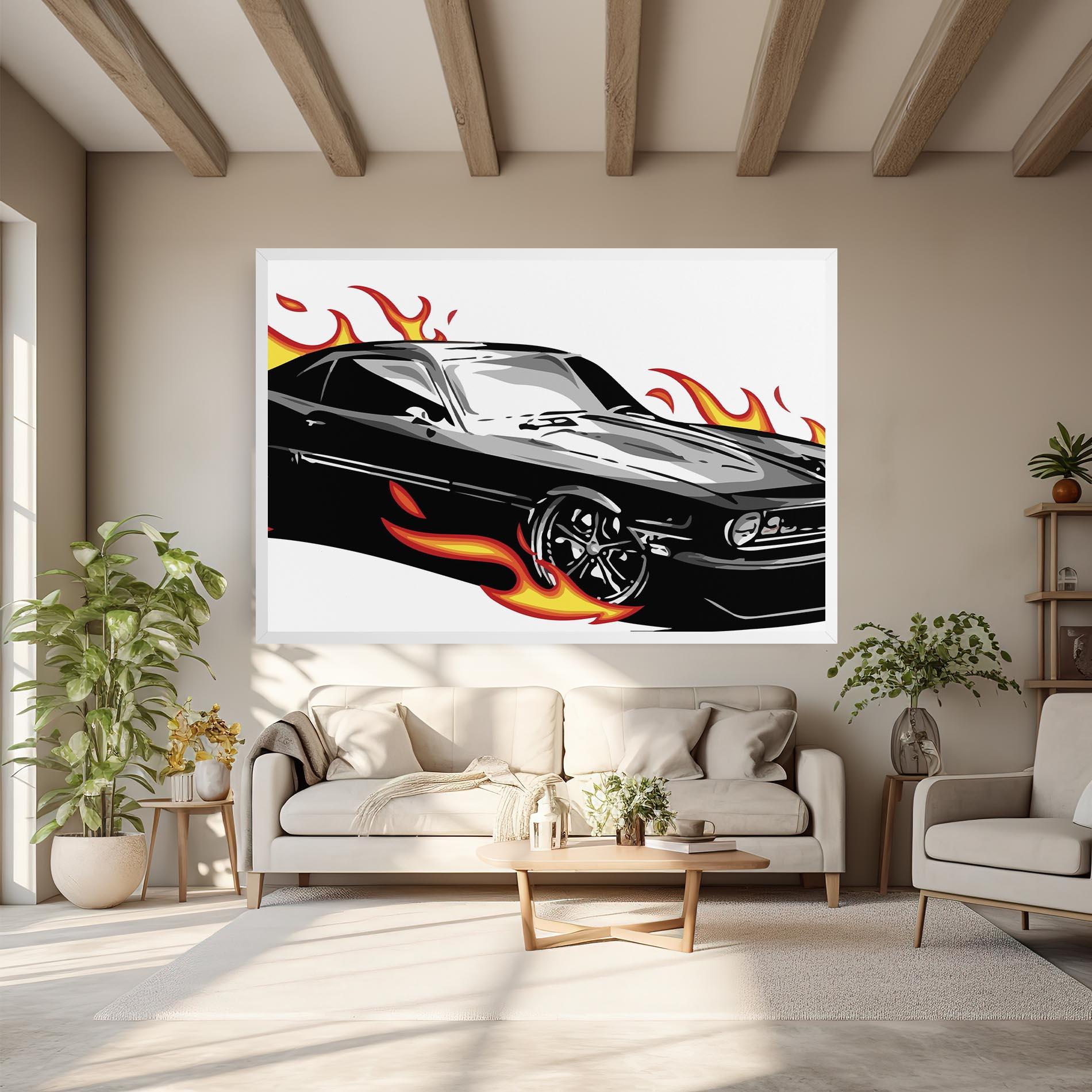 Leinwandbild Fire Black Car mockup 6