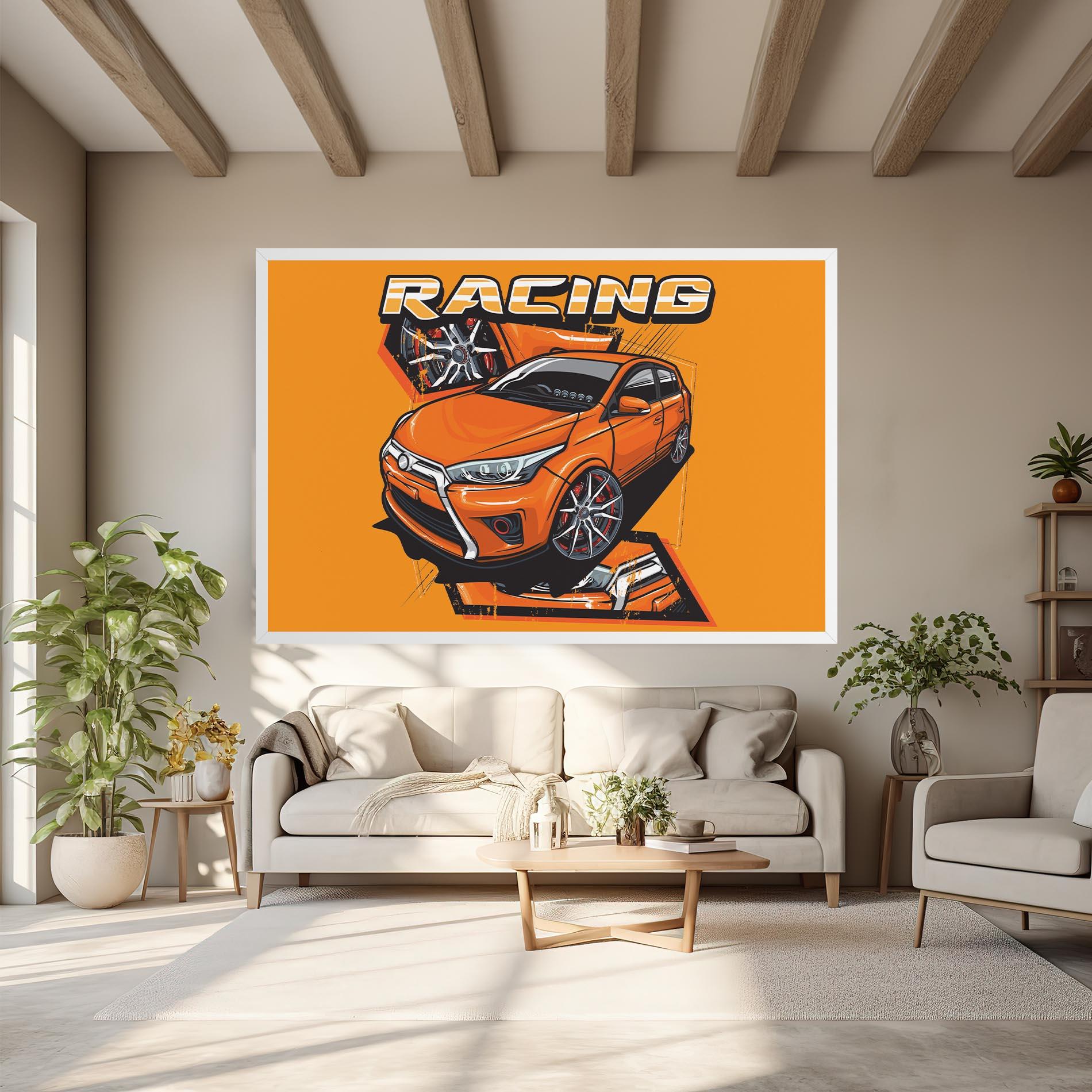 Leinwandbild Racing Orange Car mockup 6