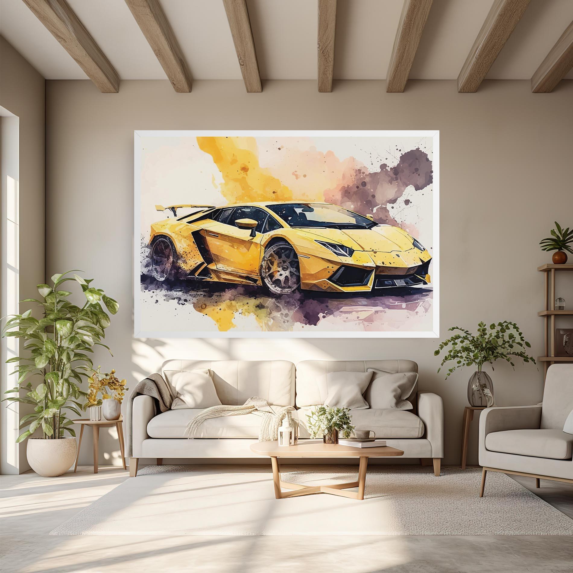 Leinwandbild Watercolor Sport Car mockup 6