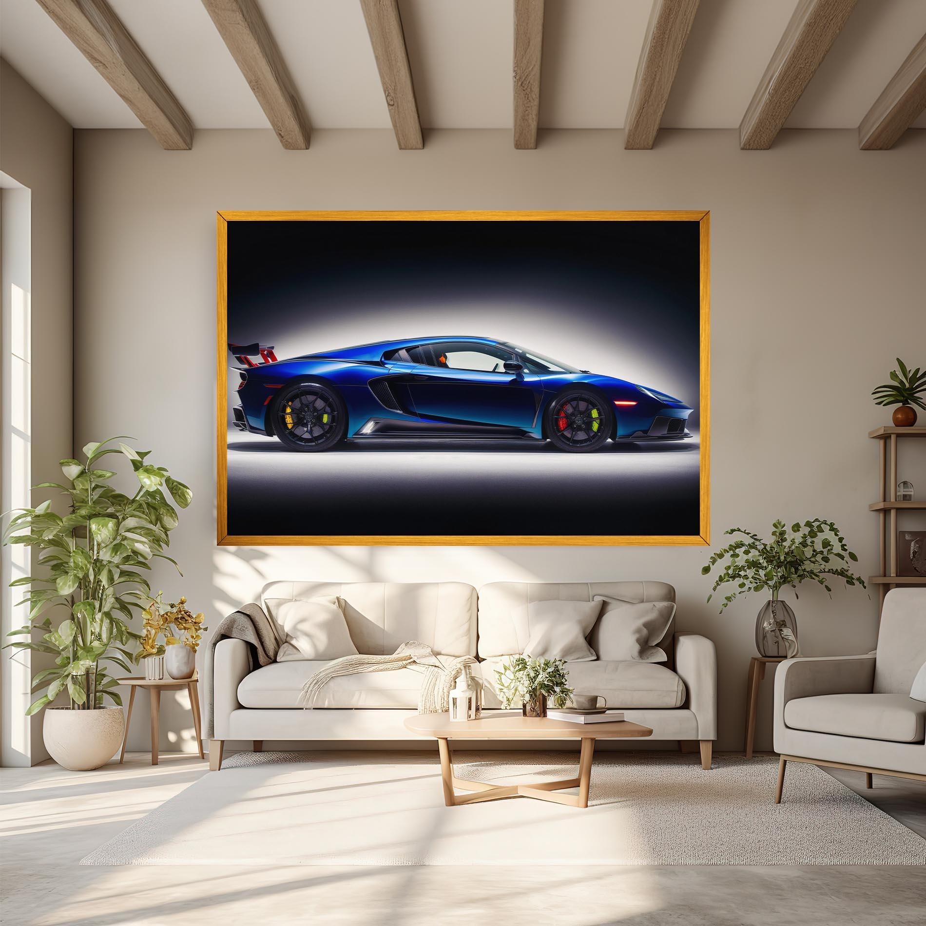 Leinwandbild Blue Hypercar Side mockup 6