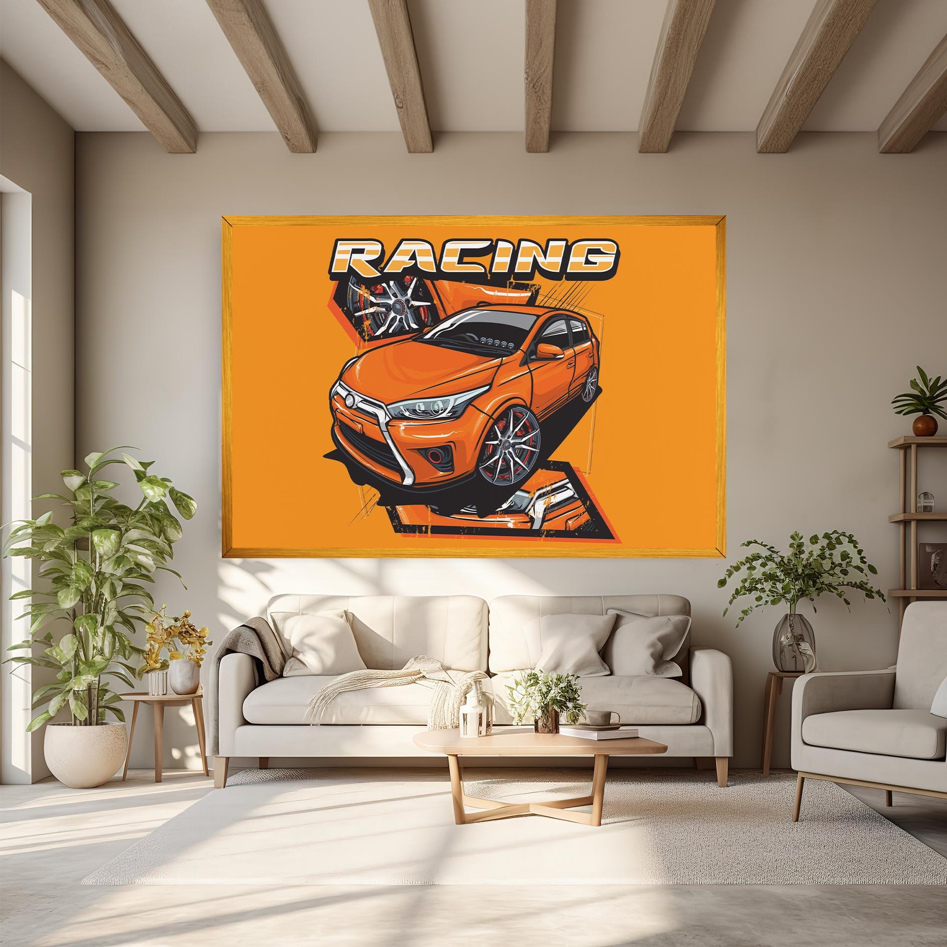 Leinwandbild Racing Orange Car mockup 6