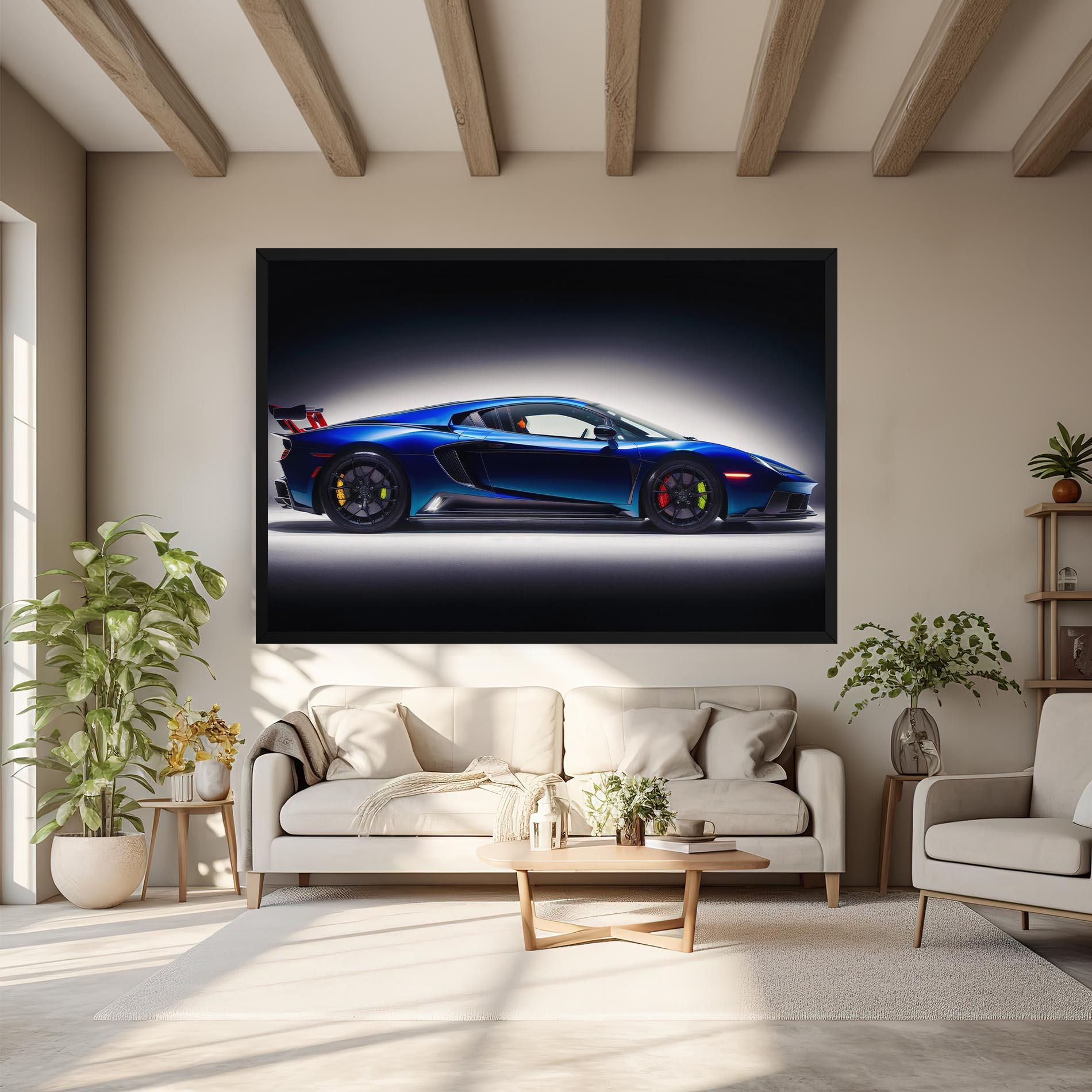 Leinwandbild Blue Hypercar Side mockup 6