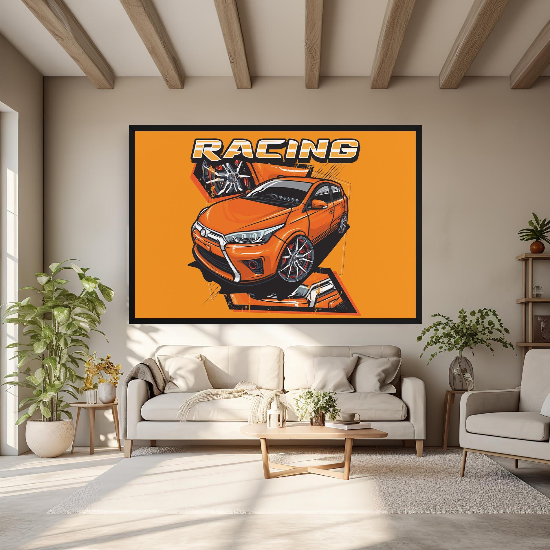 Leinwandbild Racing Orange Car mockup 6