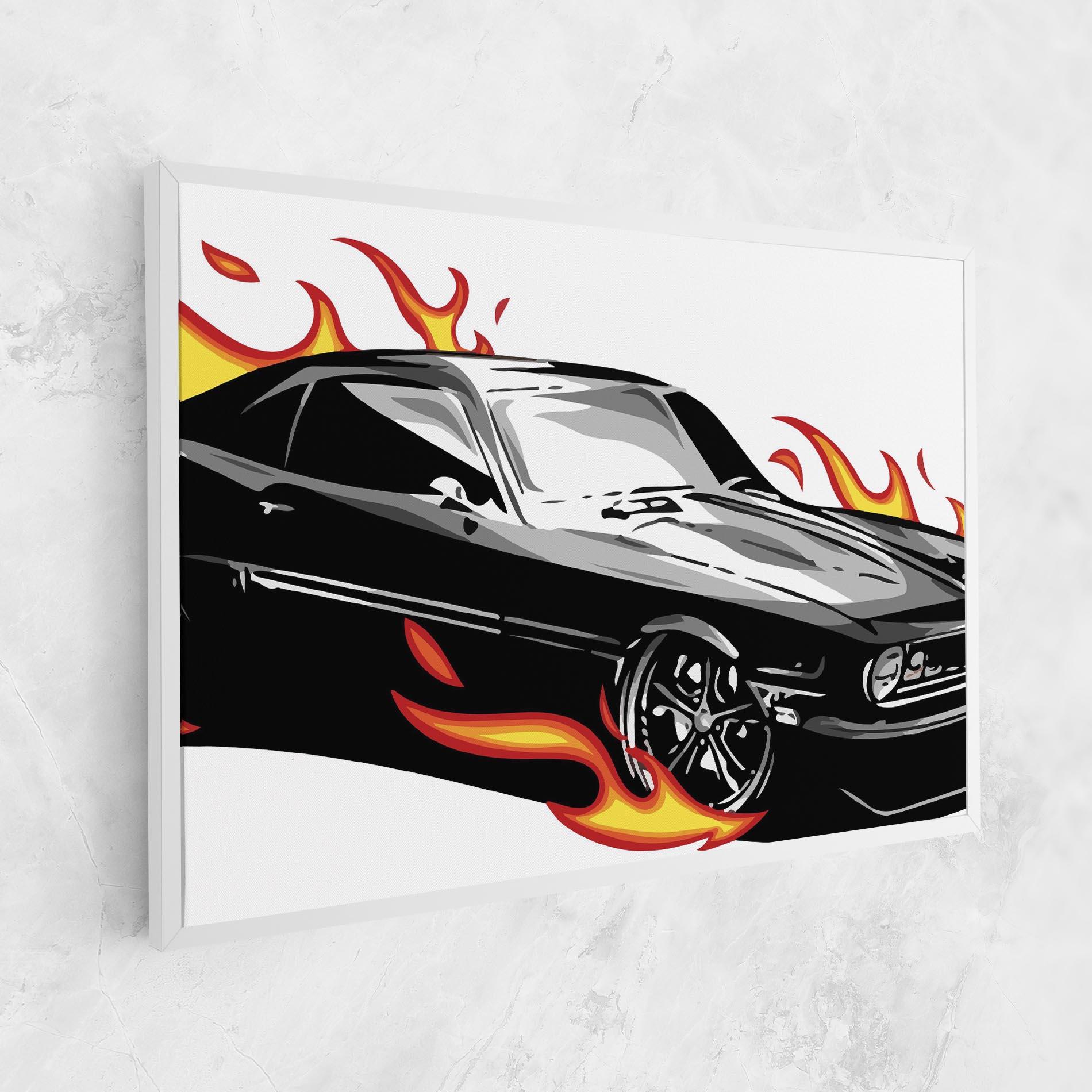Leinwandbild Fire Black Car mockup 1