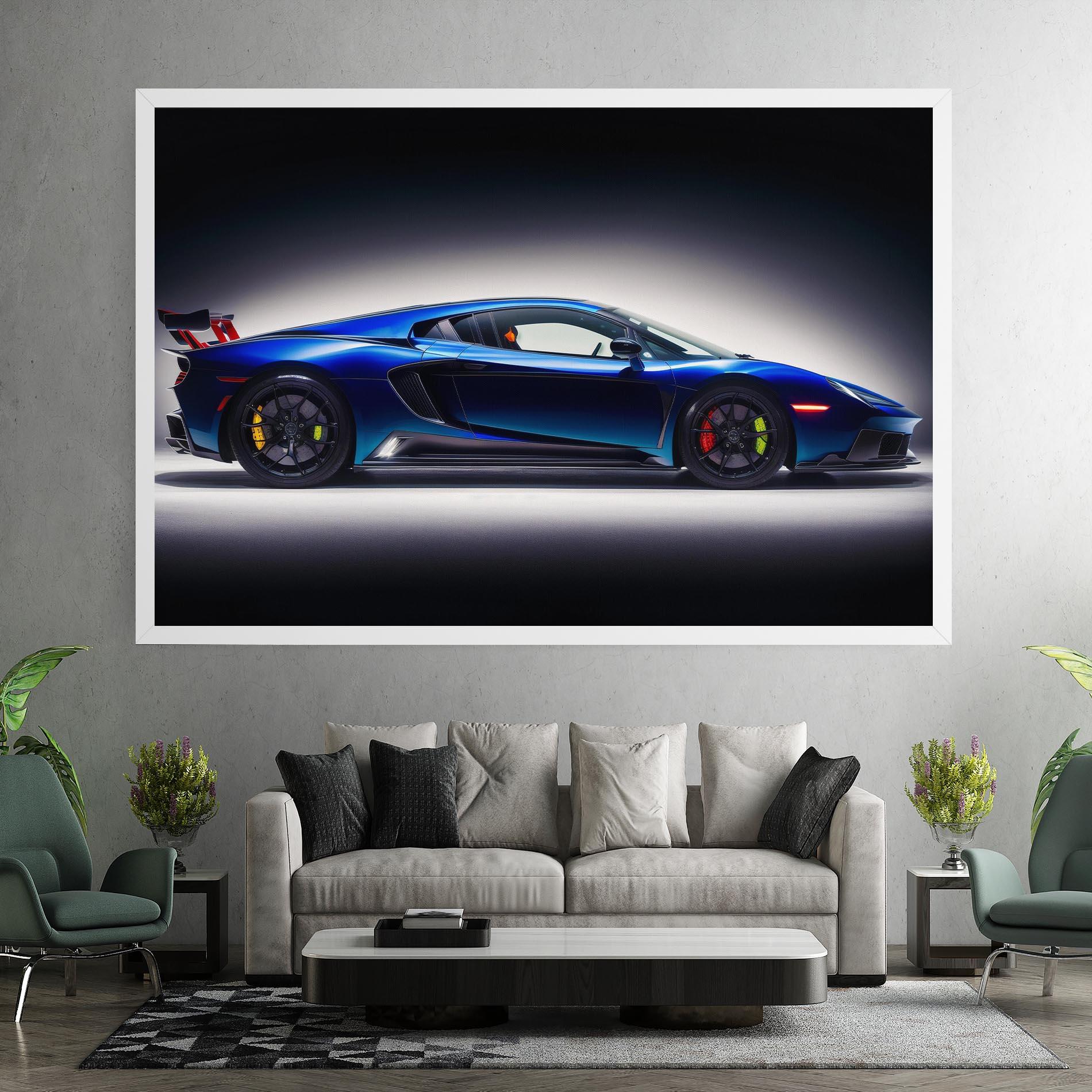 Leinwandbild Blue Hypercar Side mockup 7
