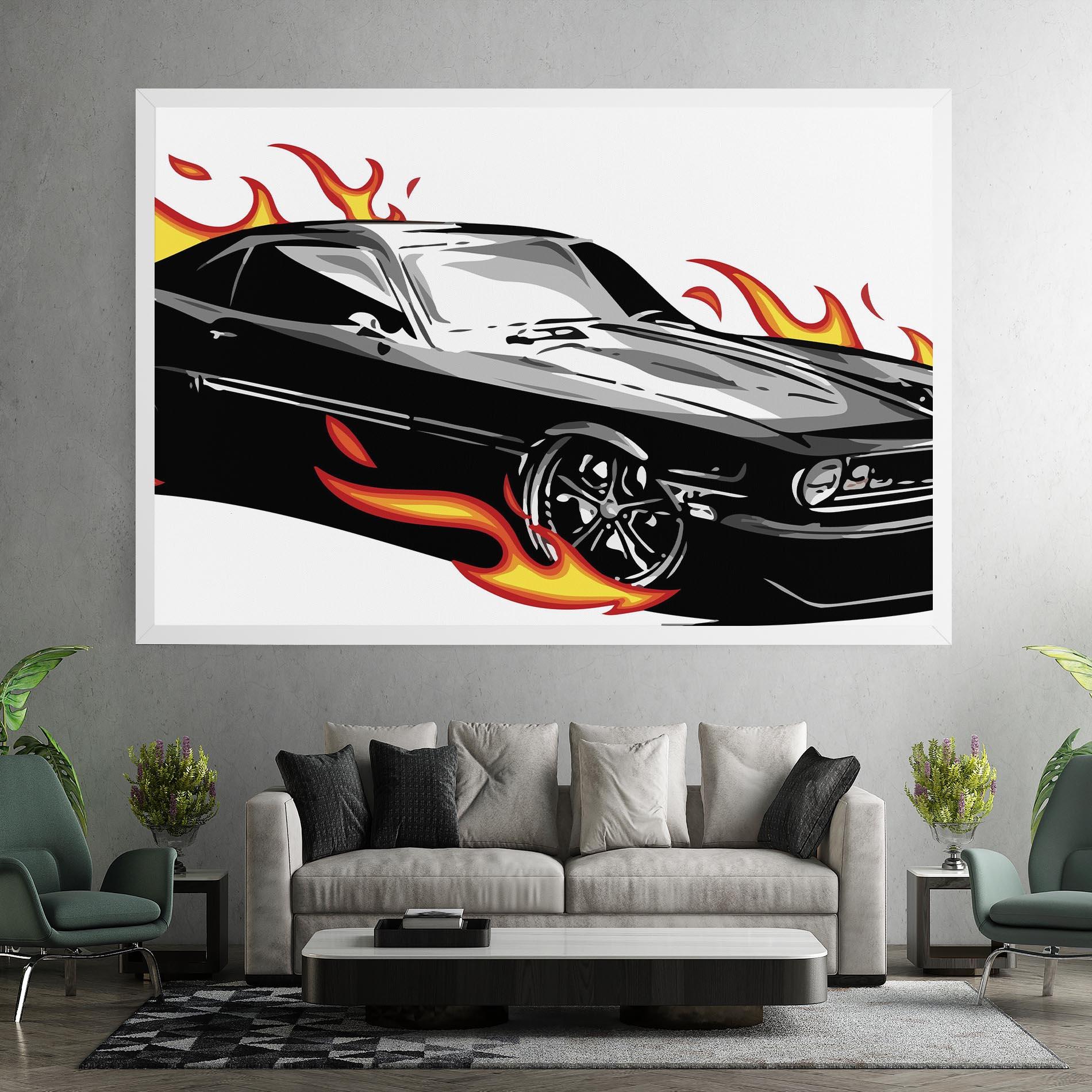 Leinwandbild Fire Black Car mockup 7