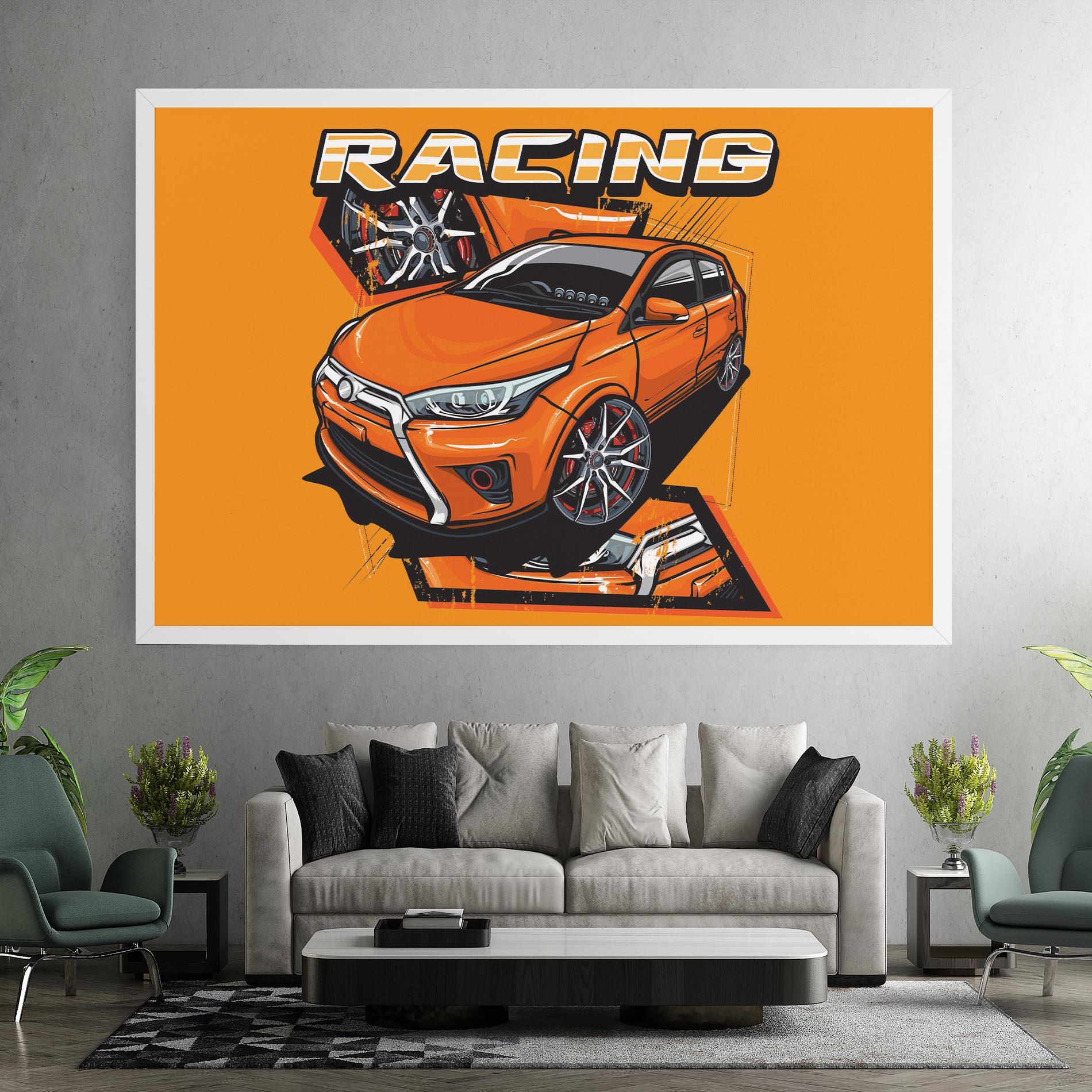 Leinwandbild Racing Orange Car mockup 7