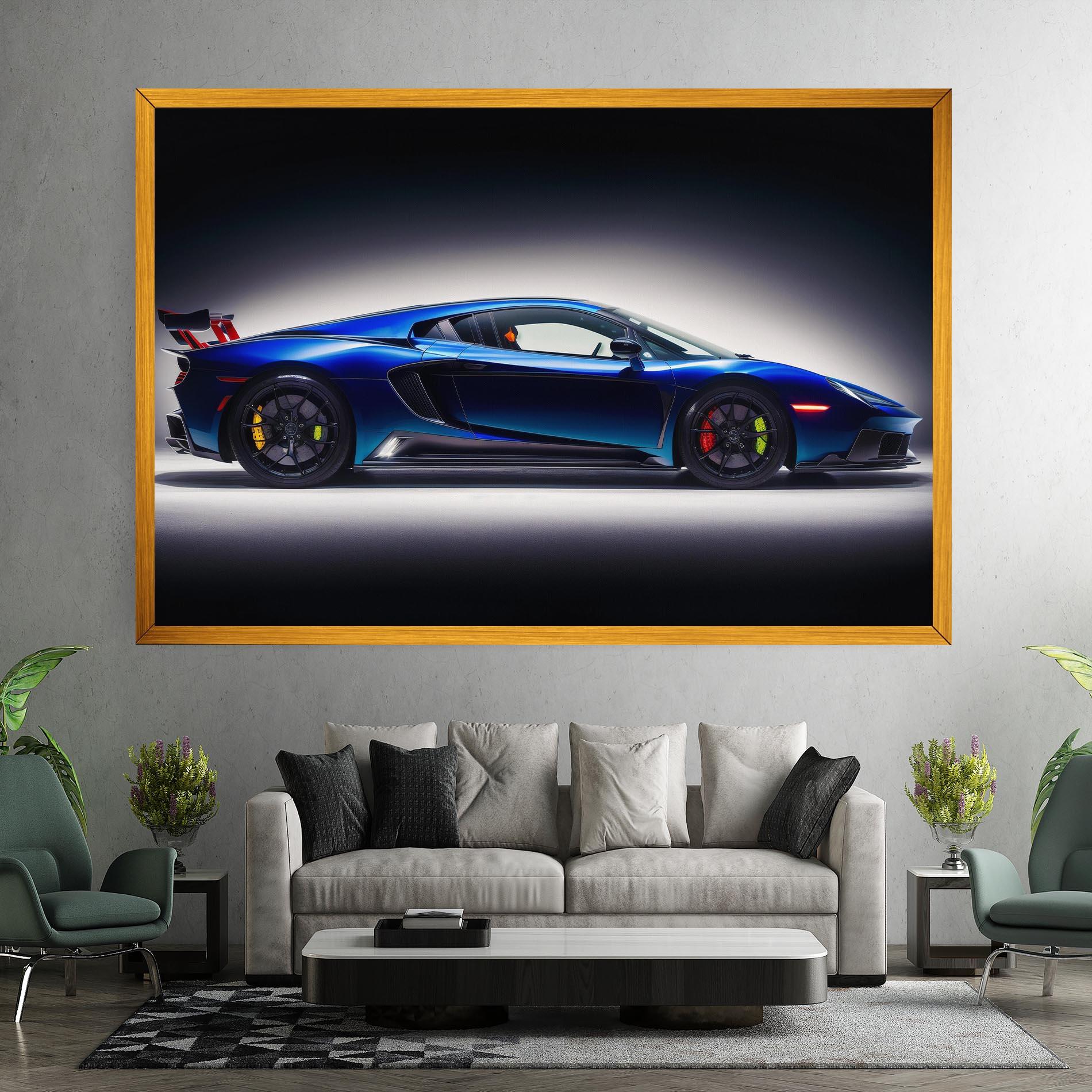 Leinwandbild Blue Hypercar Side mockup 7