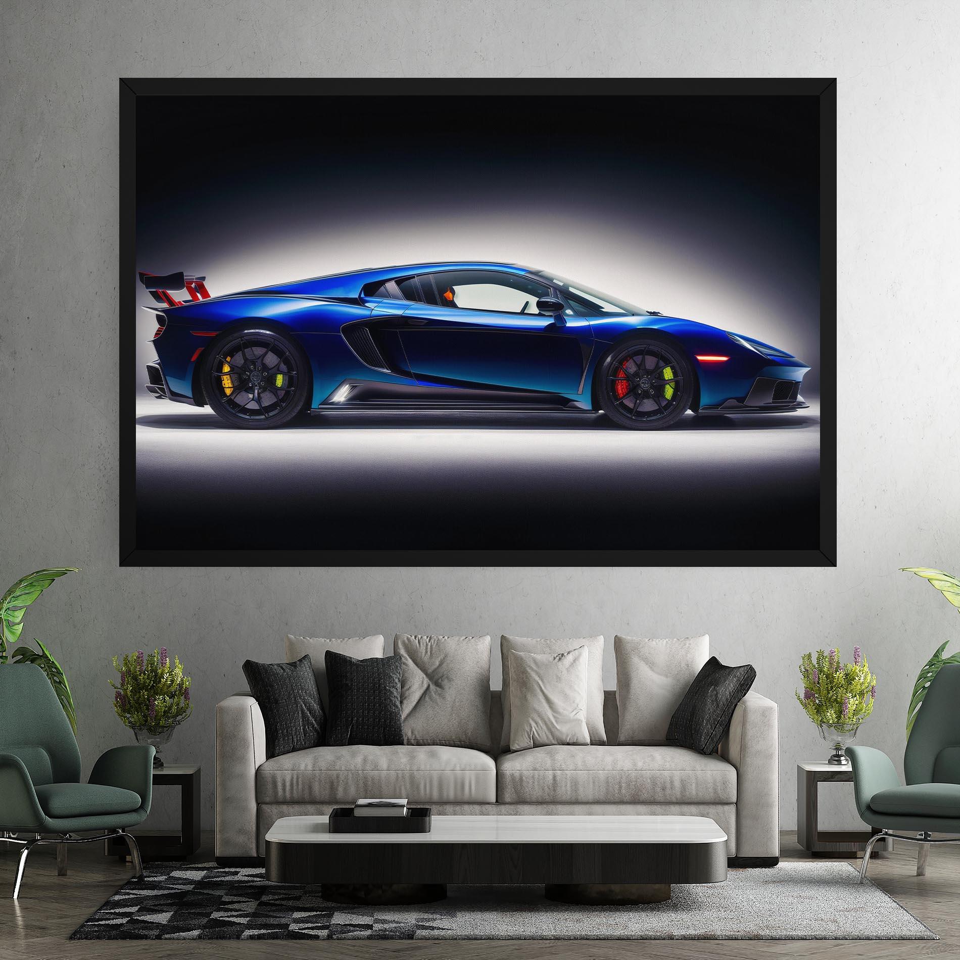 Leinwandbild Blue Hypercar Side mockup 7