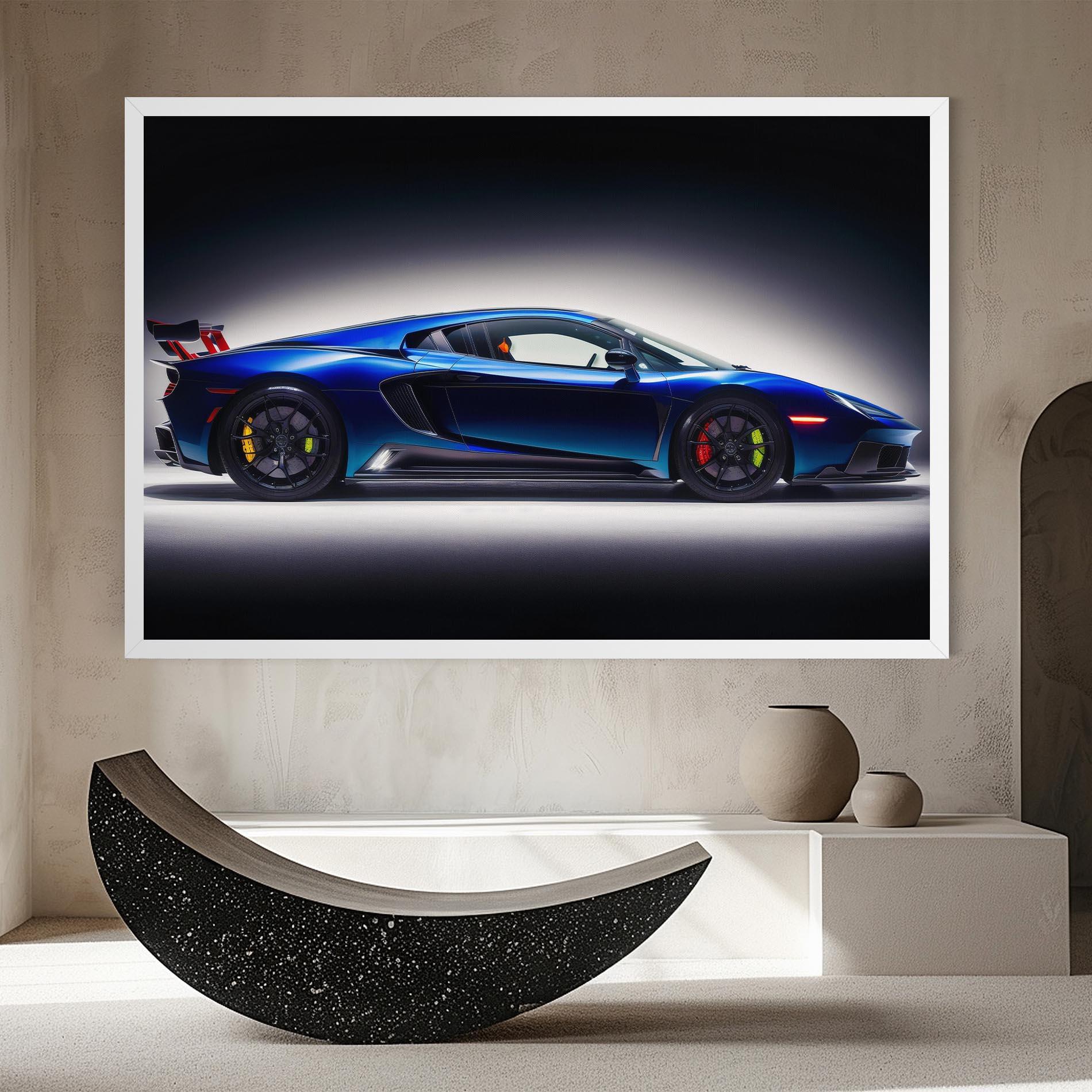 Leinwandbild Blue Hypercar Side mockup 8