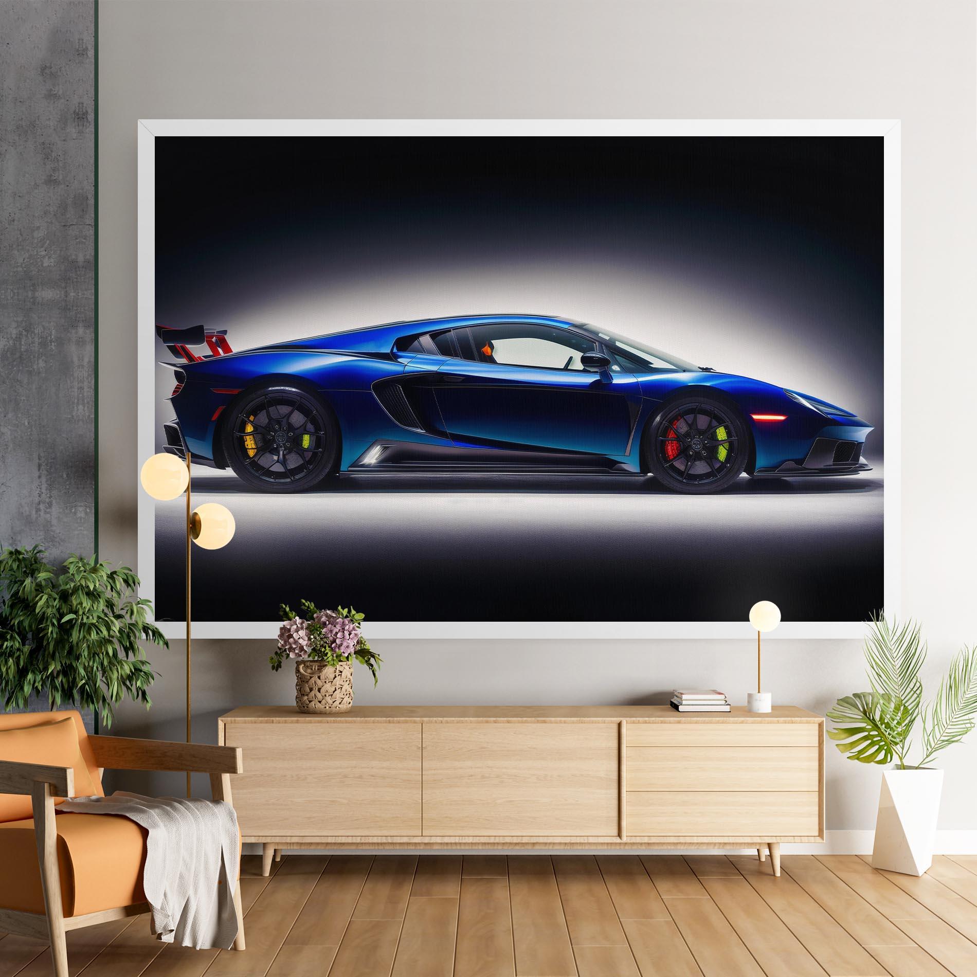 Leinwandbild Blue Hypercar Side mockup 9
