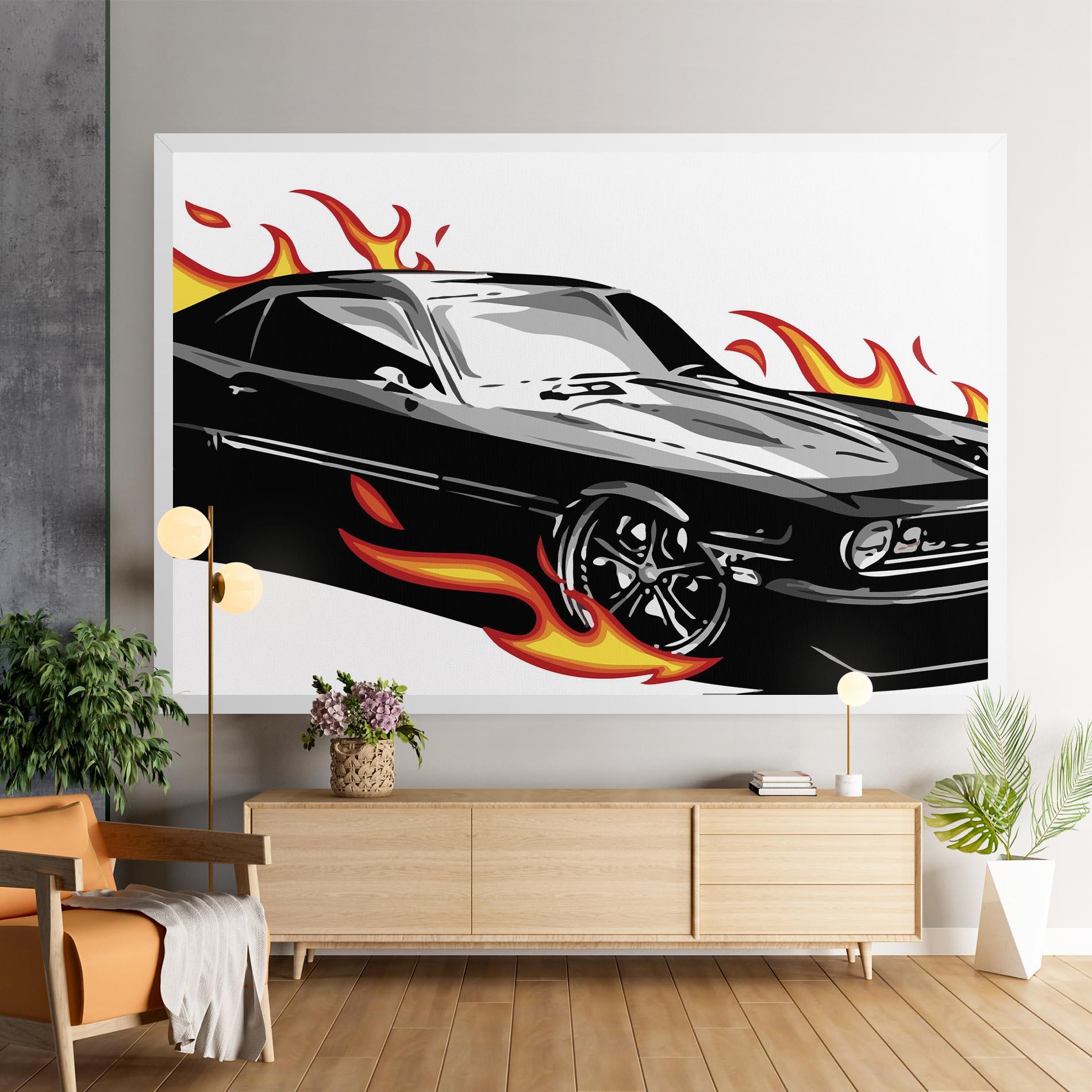 Leinwandbild Fire Black Car mockup 9