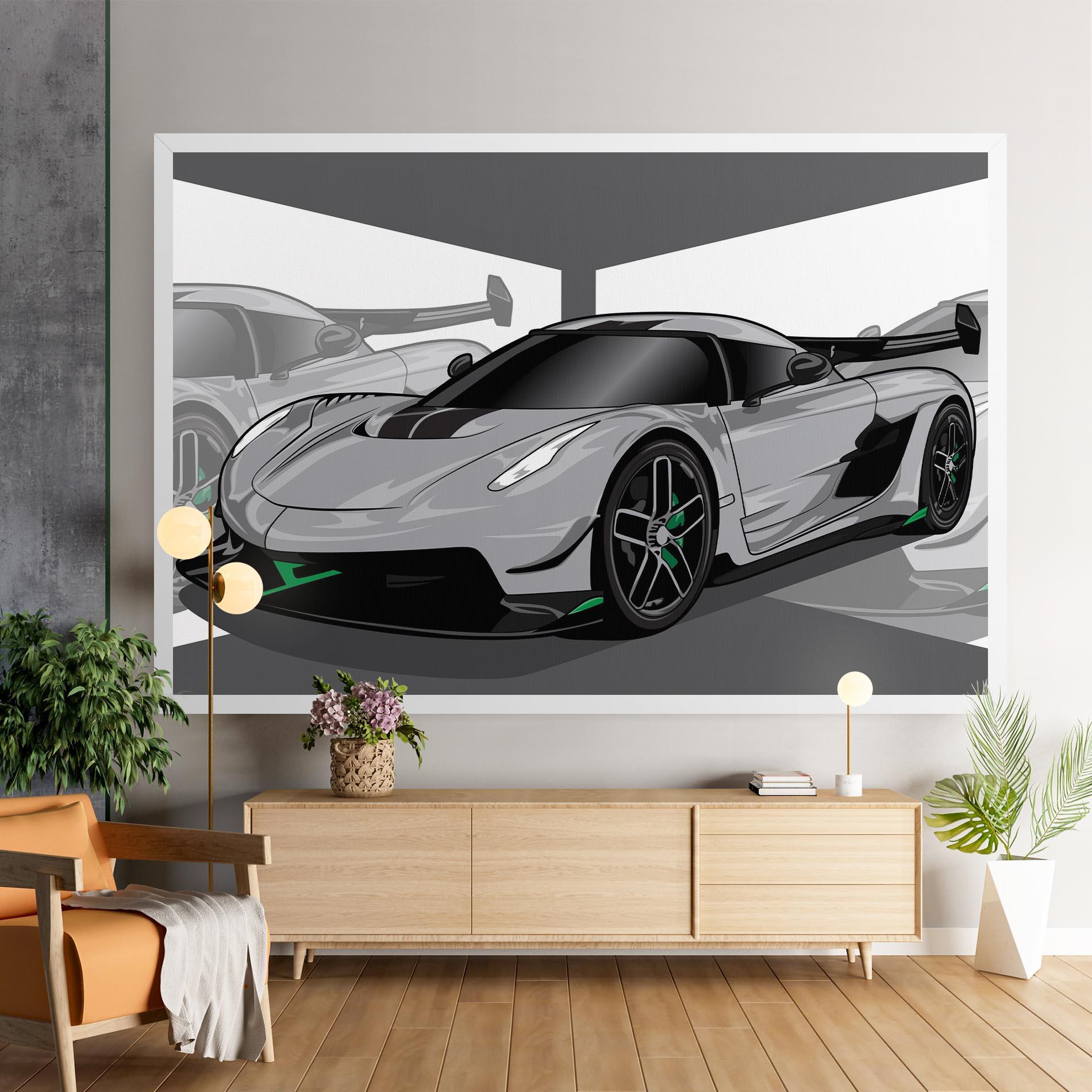 Leinwandbild Grey Sport Car mockup 9