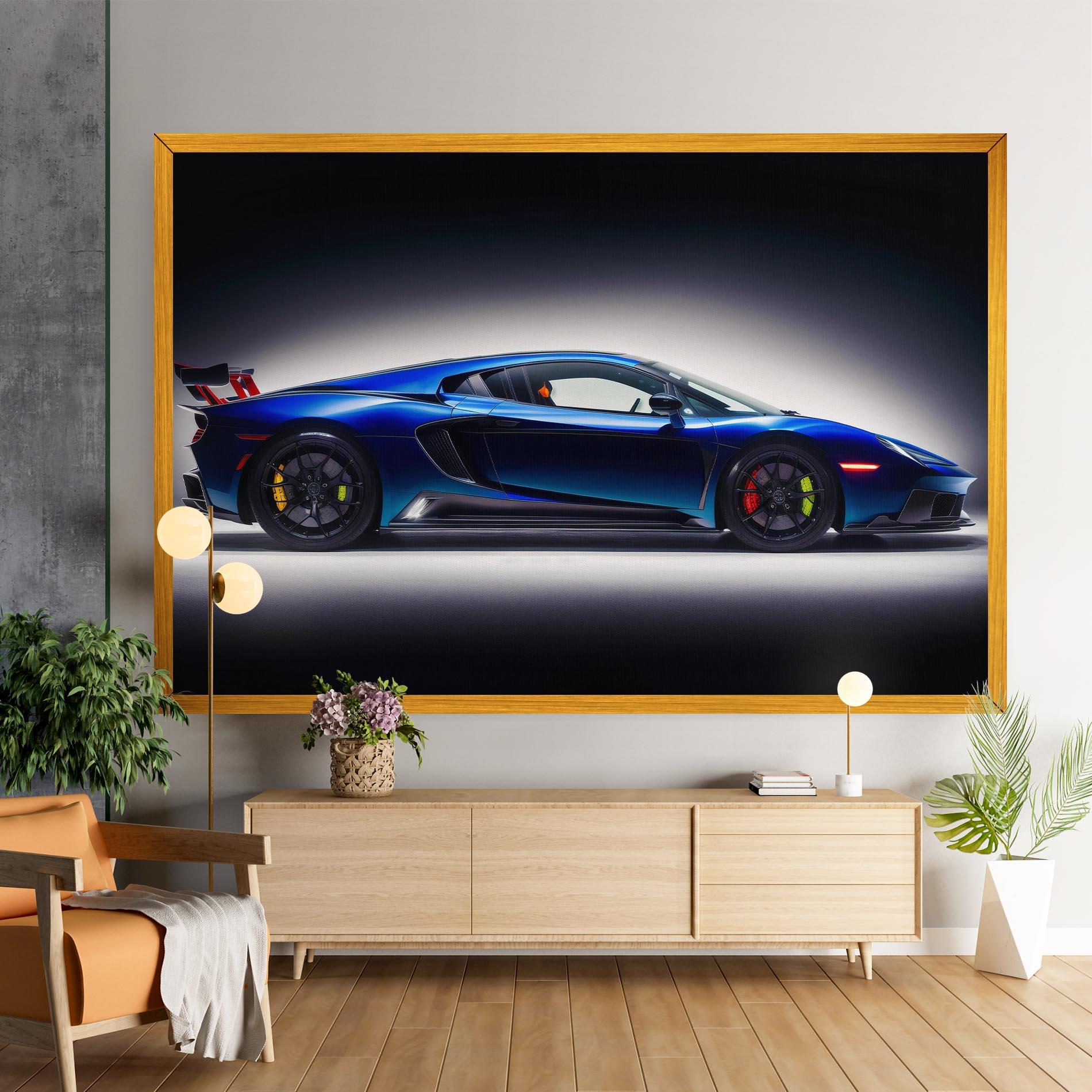 Leinwandbild Blue Hypercar Side mockup 9