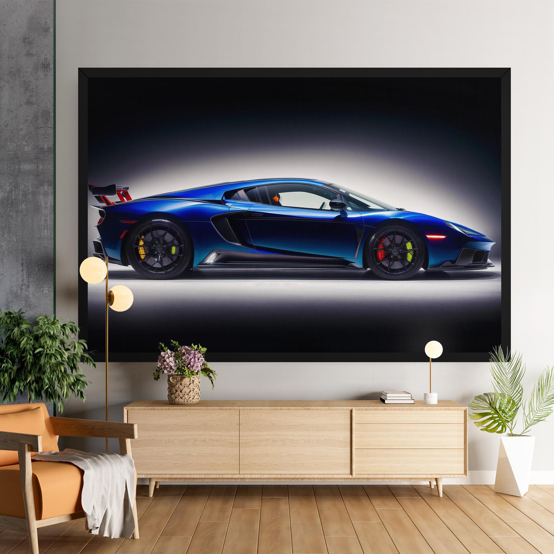 Leinwandbild Blue Hypercar Side mockup 9