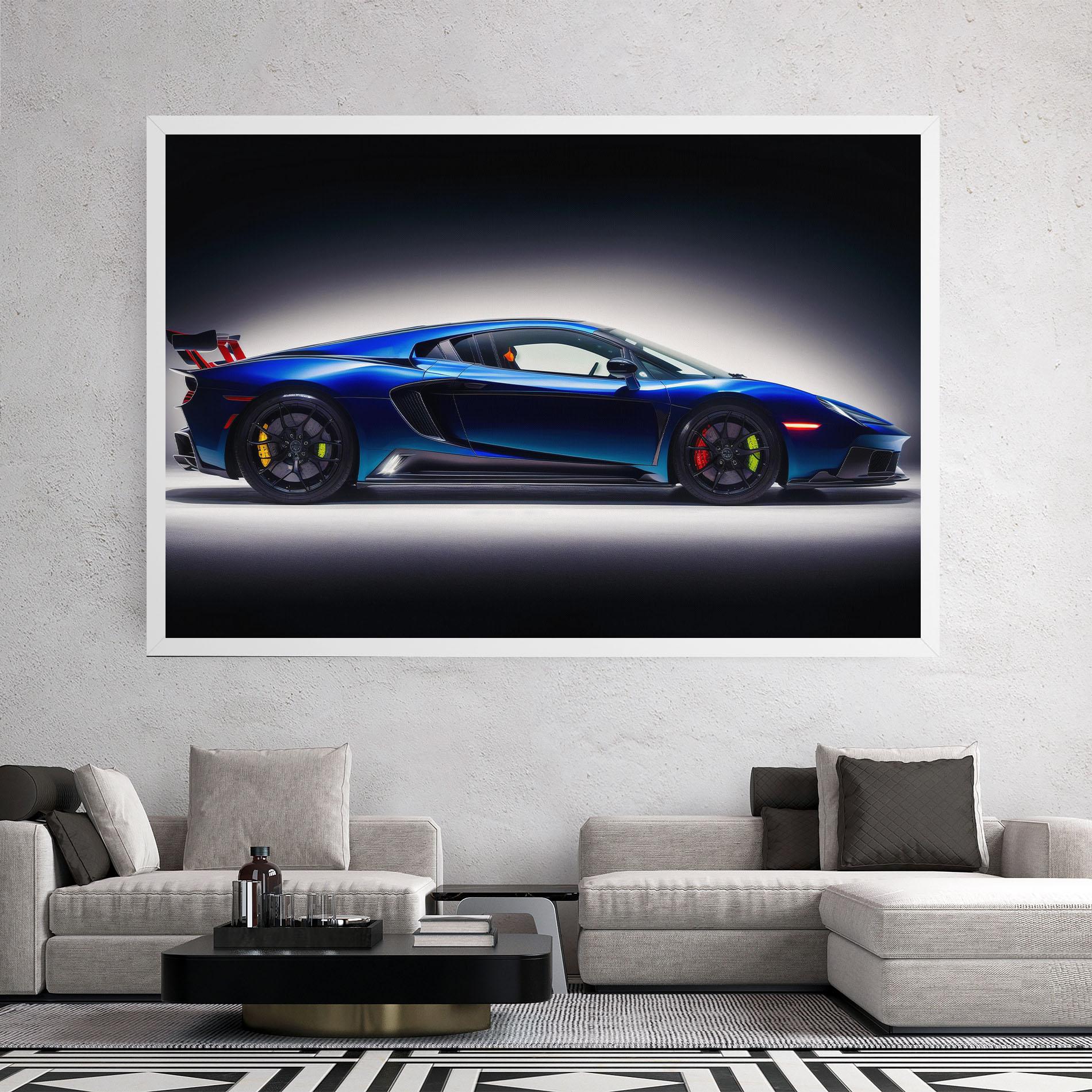 Leinwandbild Blue Hypercar Side mockup 2