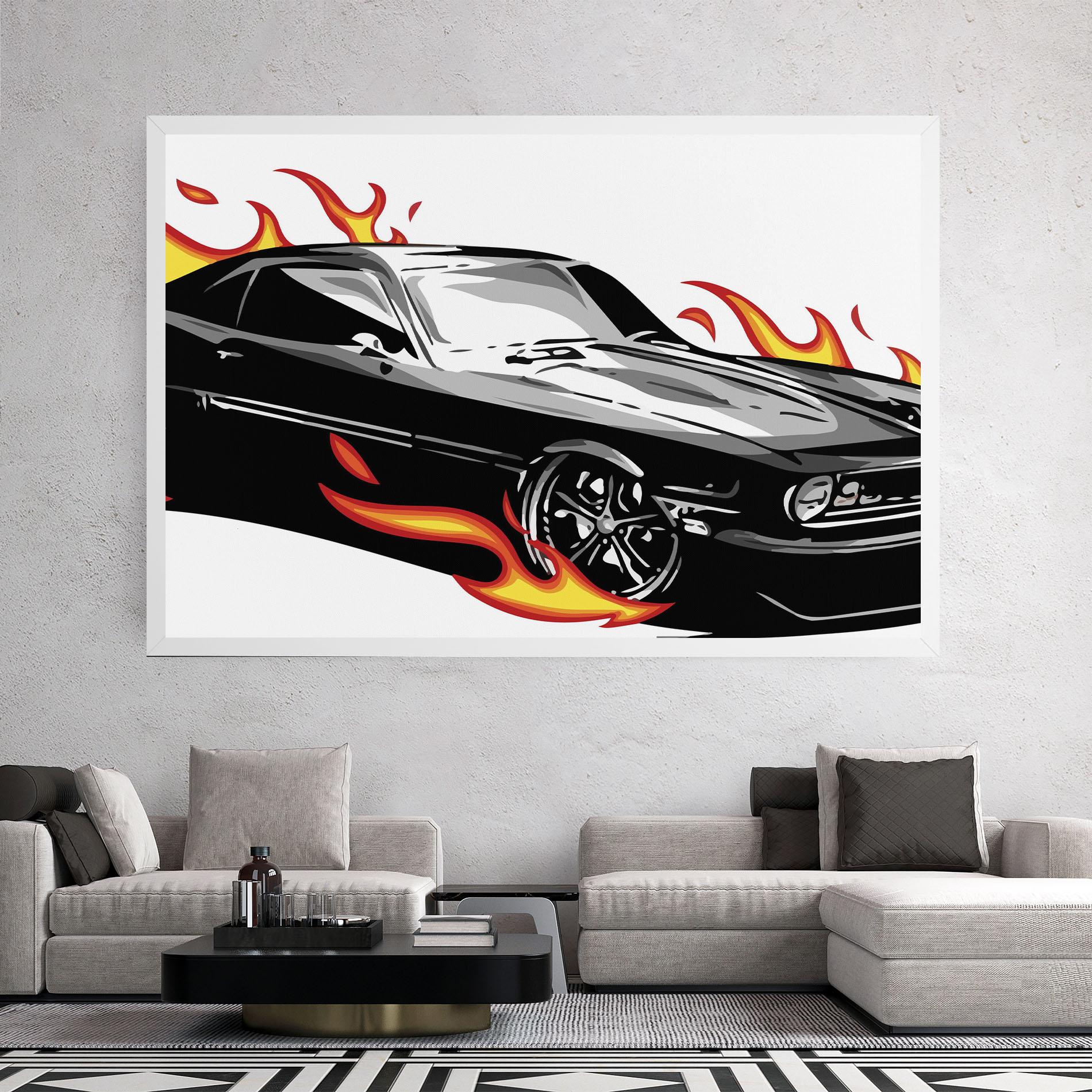Leinwandbild Fire Black Car mockup 2