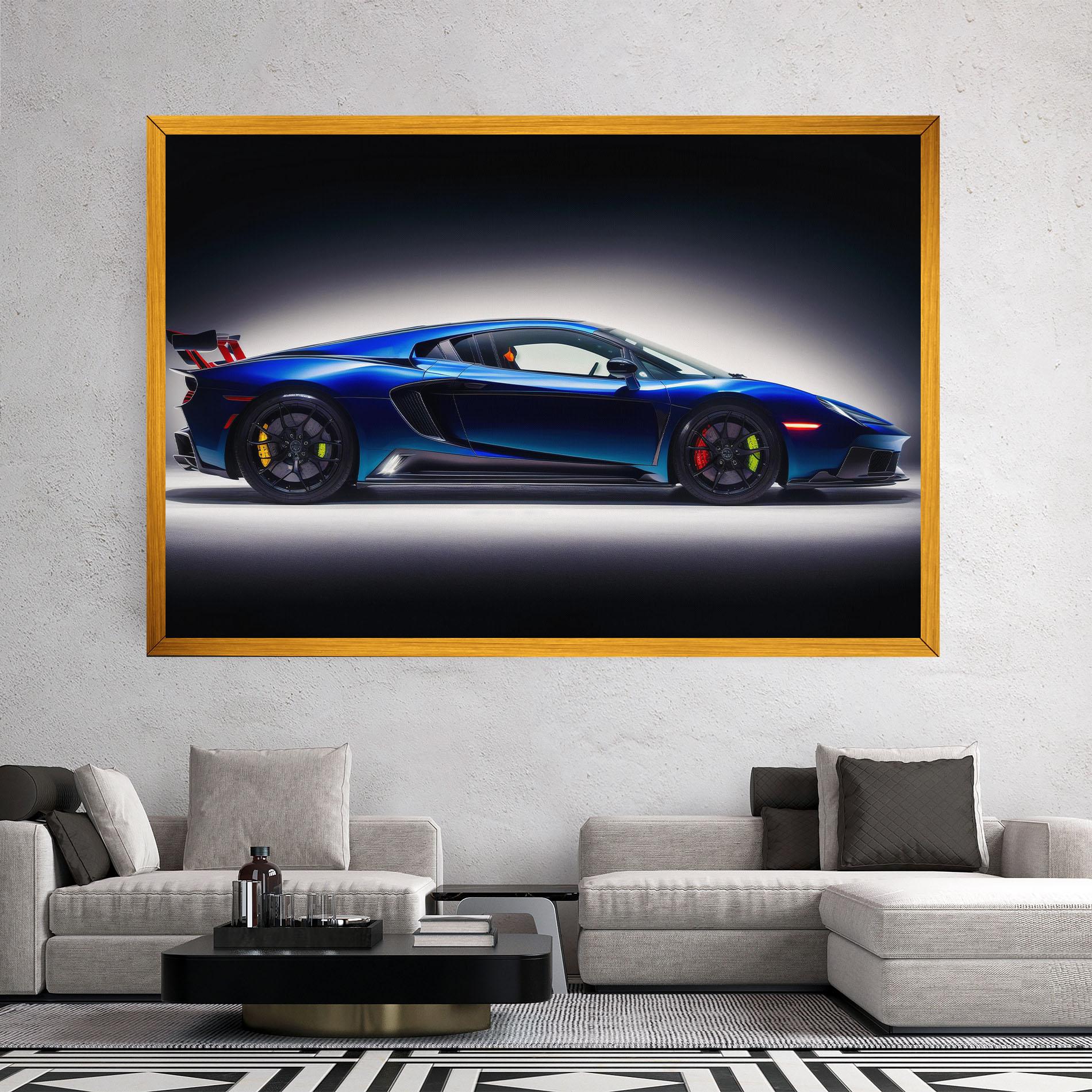 Leinwandbild Blue Hypercar Side mockup 2