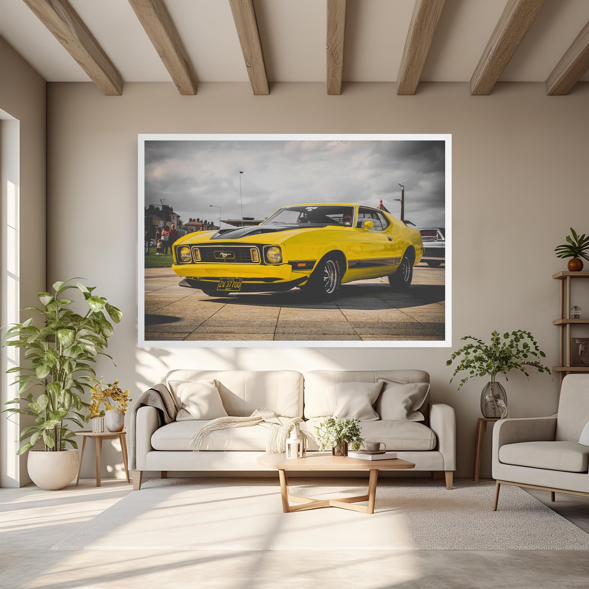 Leinwandbild Vintage Yellow Car mockup 6