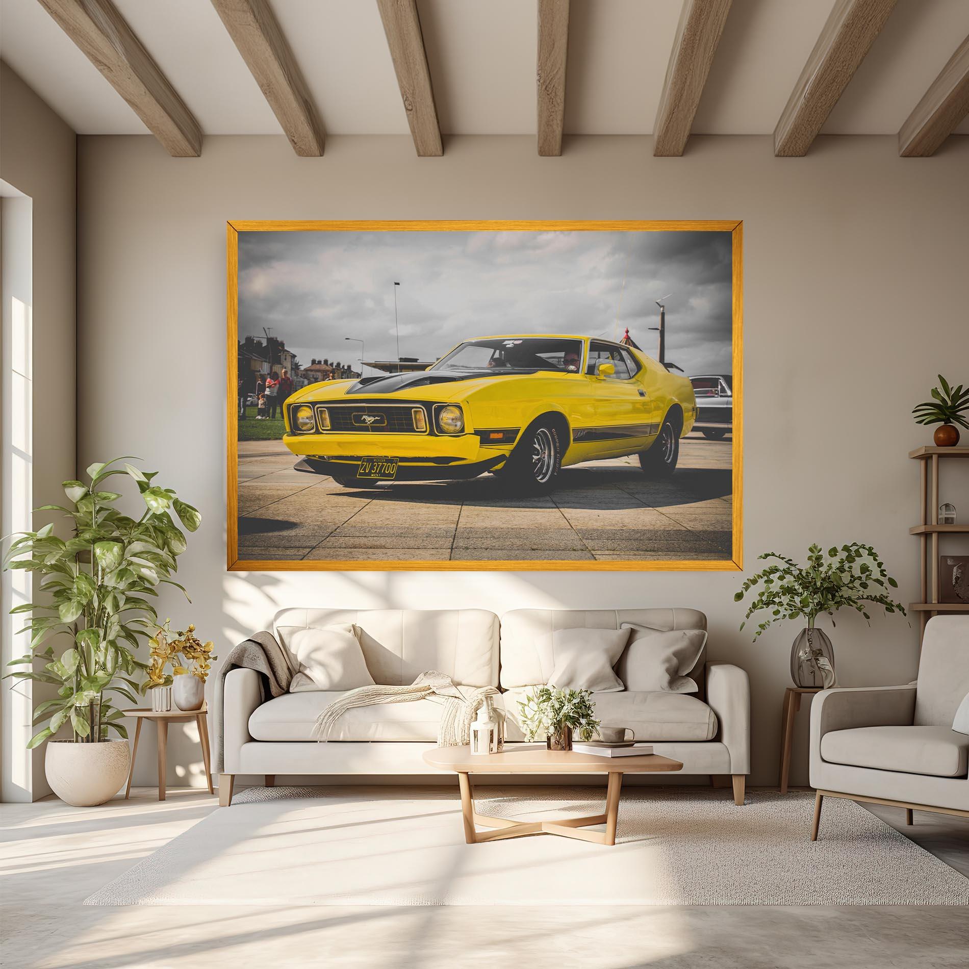 Leinwandbild Vintage Yellow Car mockup 6