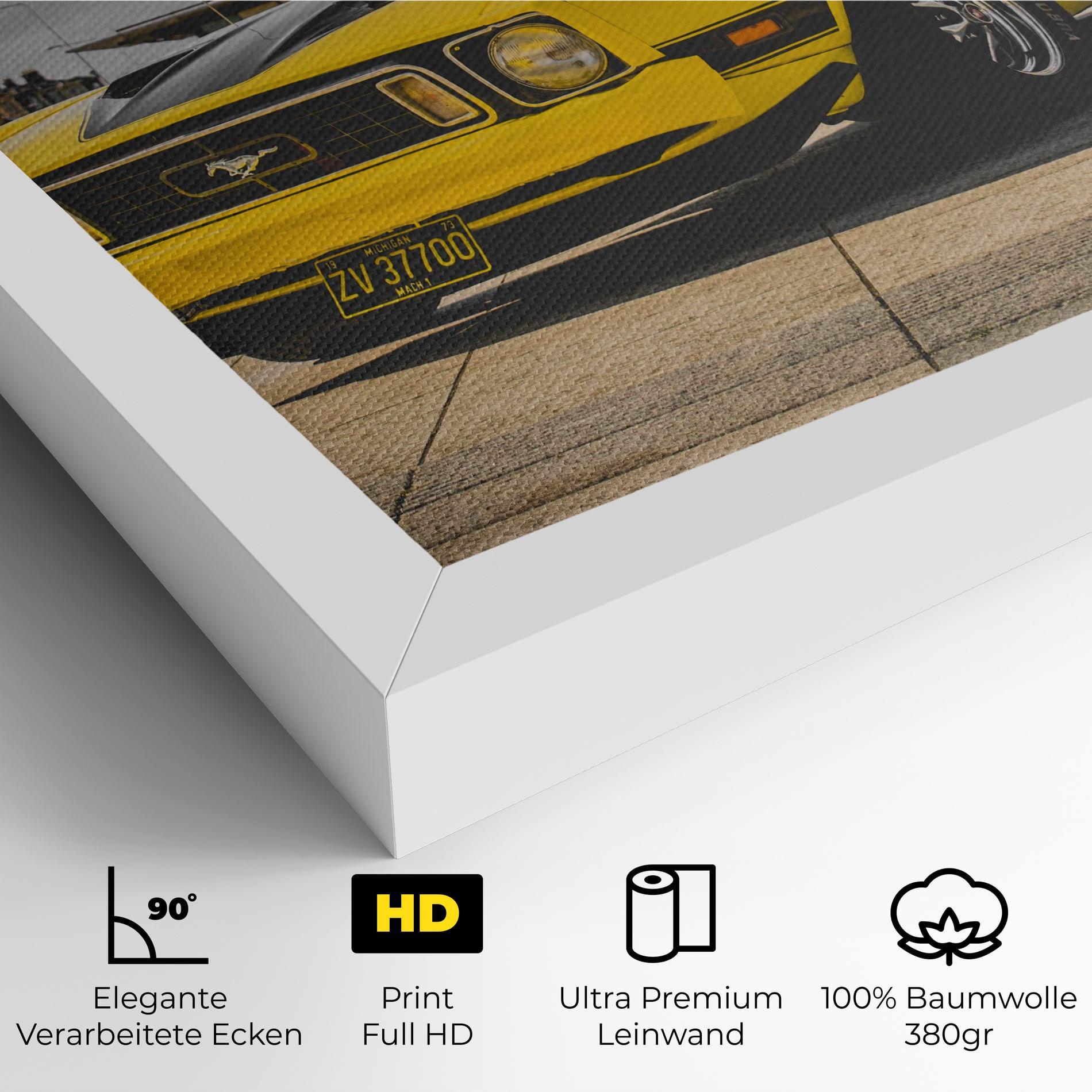 Leinwandbild Vintage Yellow Car mockup 4