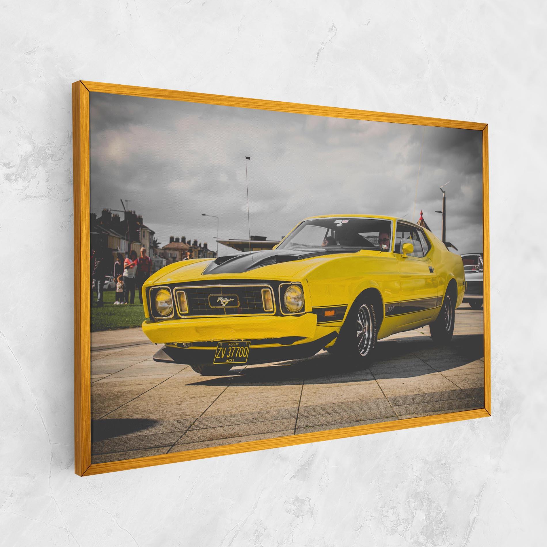 Leinwandbild Vintage Yellow Car mockup 1