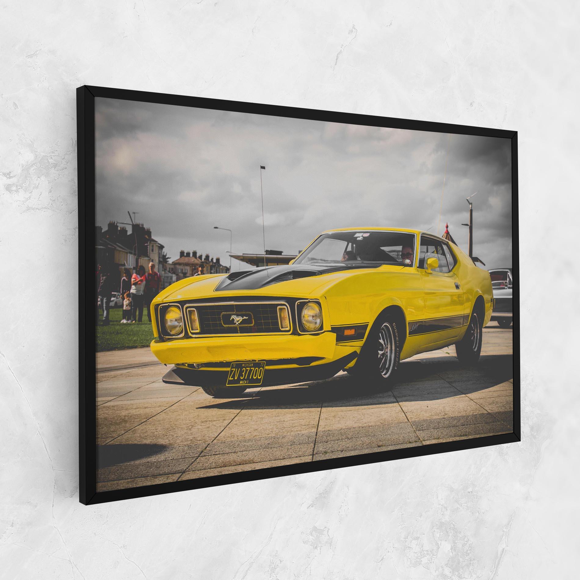 Leinwandbild Vintage Yellow Car mockup 1