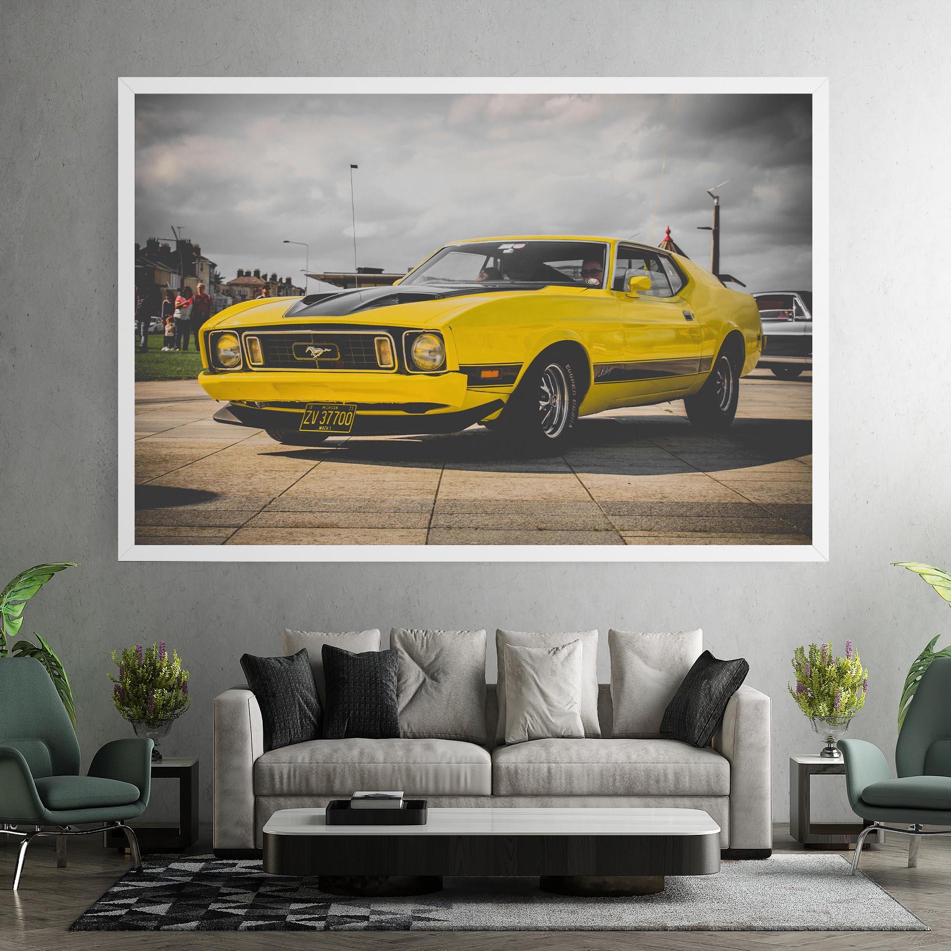 Leinwandbild Vintage Yellow Car mockup 7